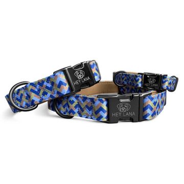 Hey Lana Hunde-Halsband Hundehalsband Kunterbunt – Mocca/Blau – Gepolstert