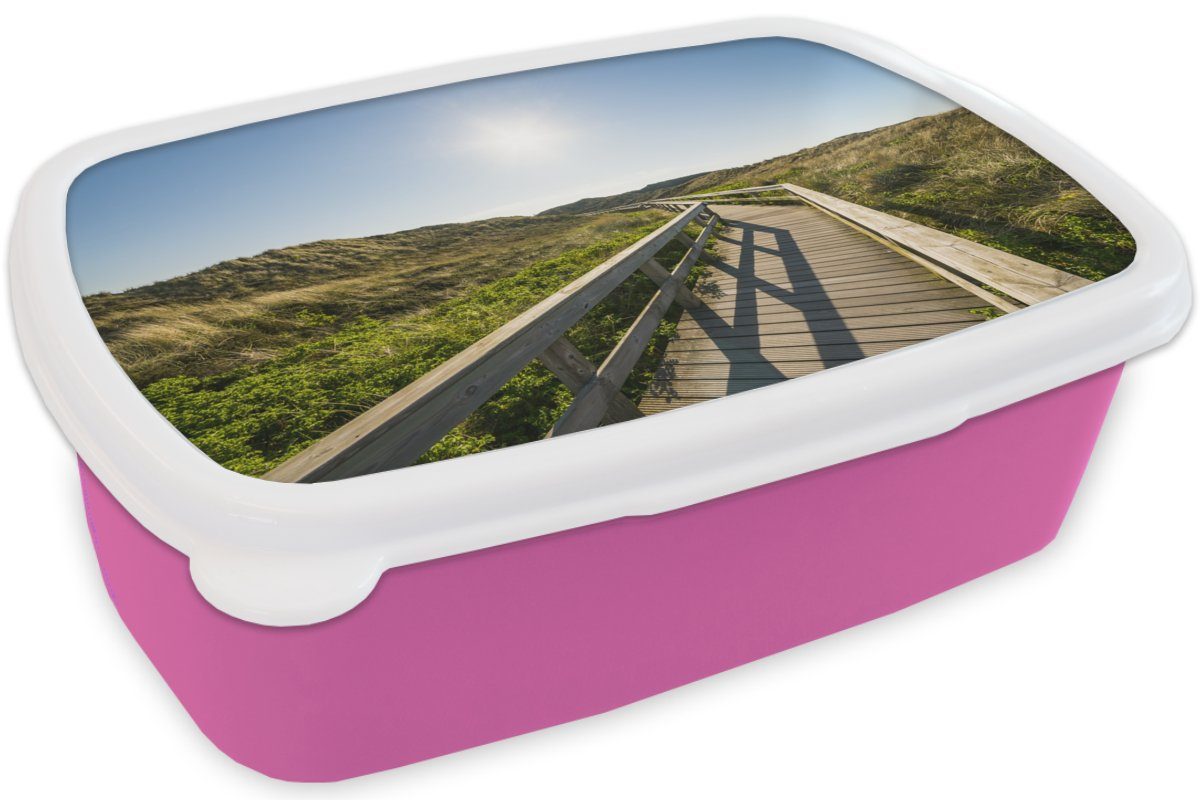 Brotdose Kinder, - Strand rosa Brotbox Kunststoff MuchoWow Snackbox, Erwachsene, Deutschland, Sommer (2-tlg), für - Kunststoff, Mädchen, Lunchbox