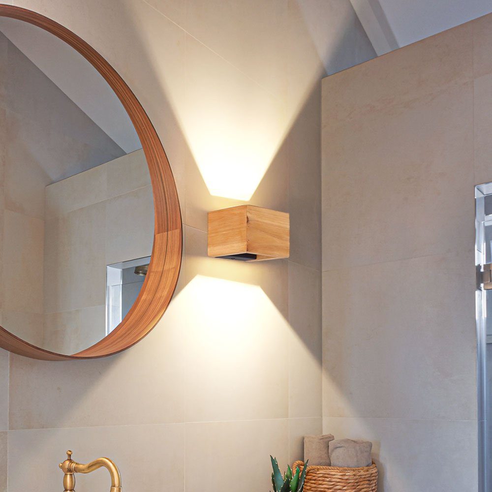 Wandlampe Wohnzimmer Designleuchte Globo Holzleuchte Wandleuchte inklusive, Leuchtmittel Wandleuchte, LED Up- Warmweiß,