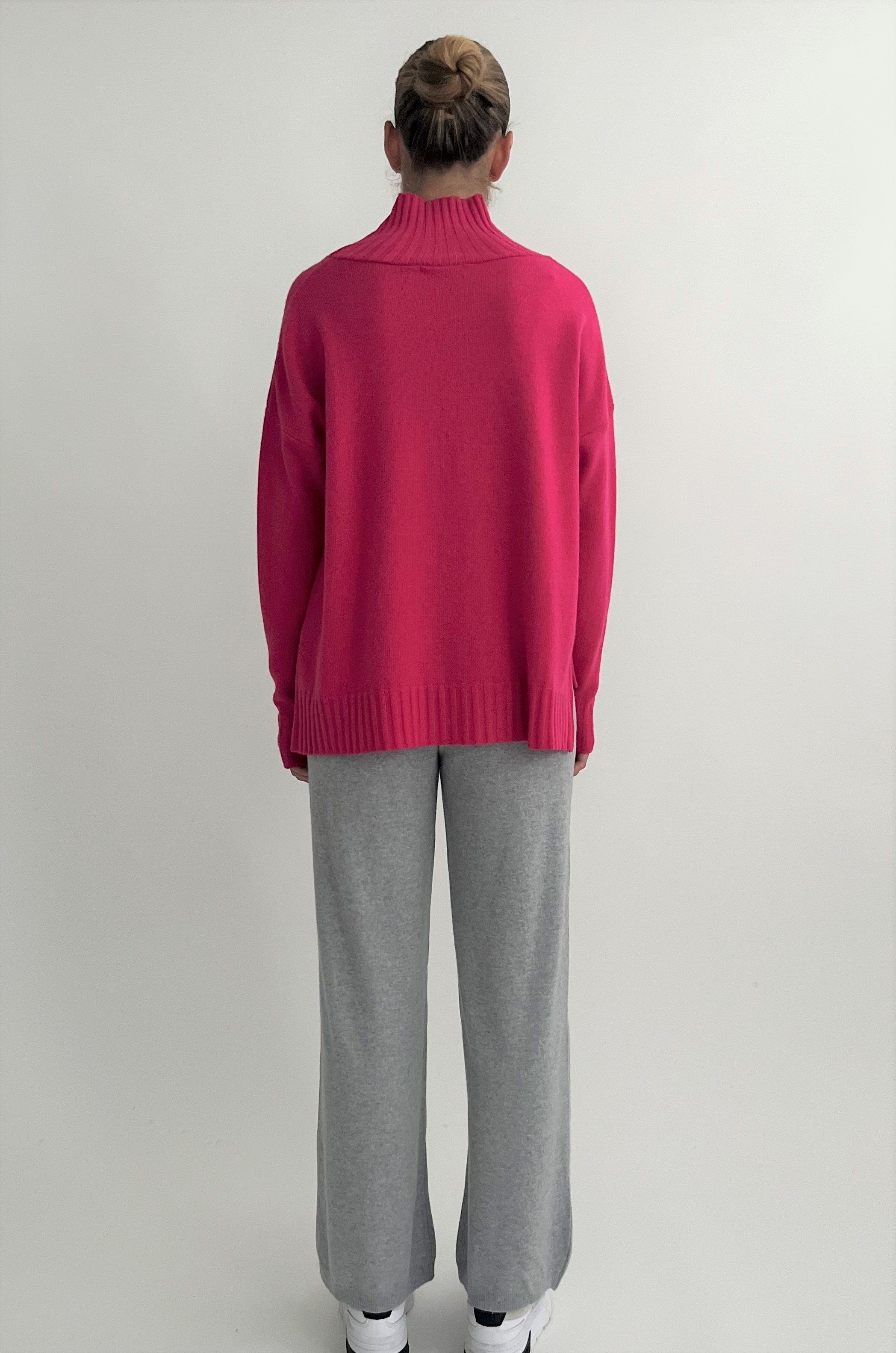 aus Optik und Merinowolle Stehkragenpullover in Melange pink Viskose mit Zuckerwatte Cashmere