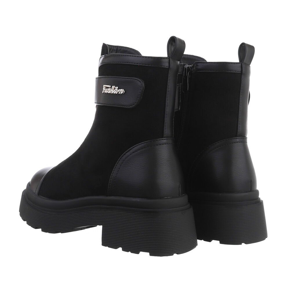 Ital-Design Plateaustiefeletten Damen Stiefelette Schwarz Blockabsatz in Freizeit