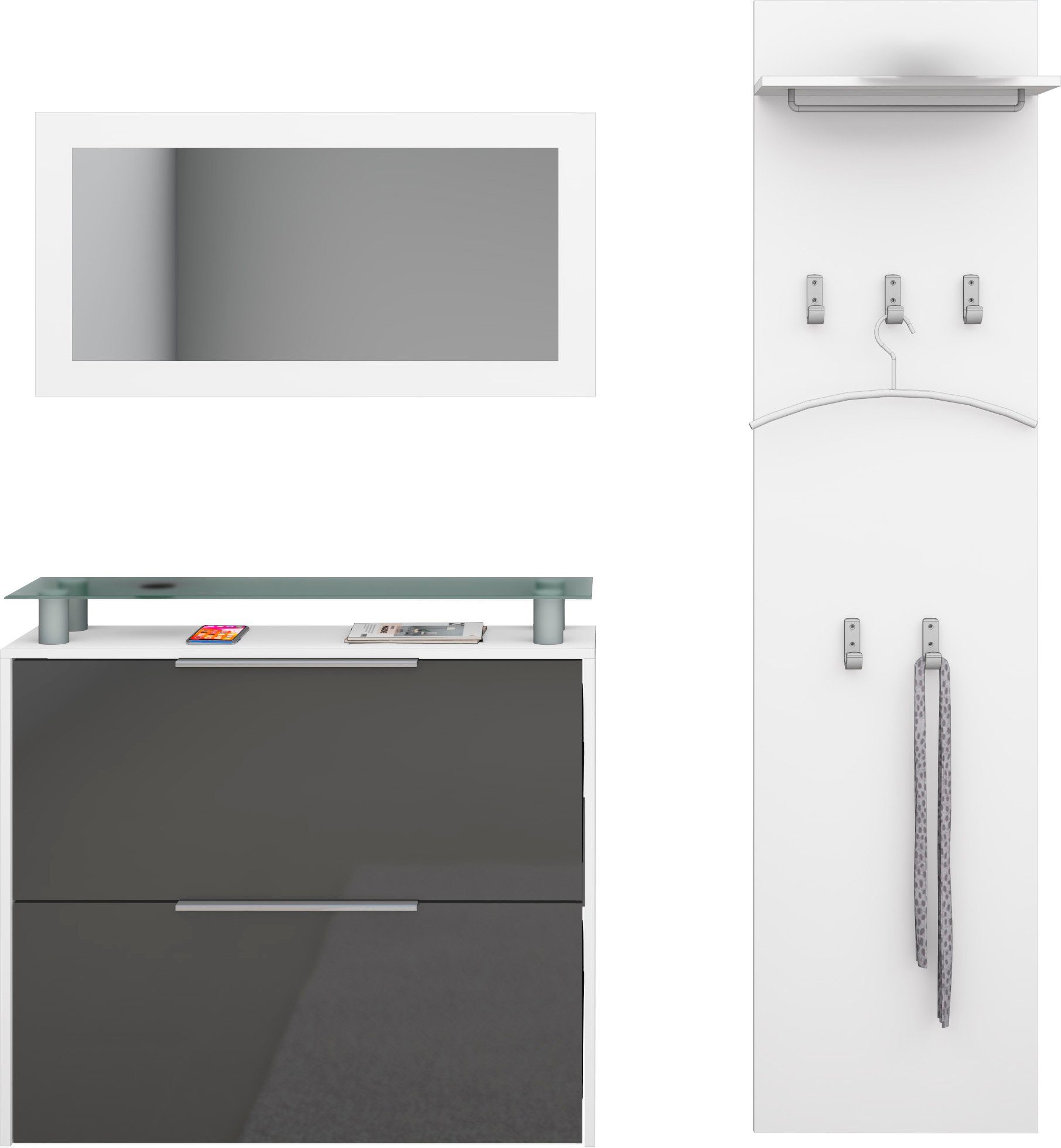 borchardt Möbel Garderoben-Set Rena mit Schuhschrank, Paneel und Spiegel, mit Glasablage