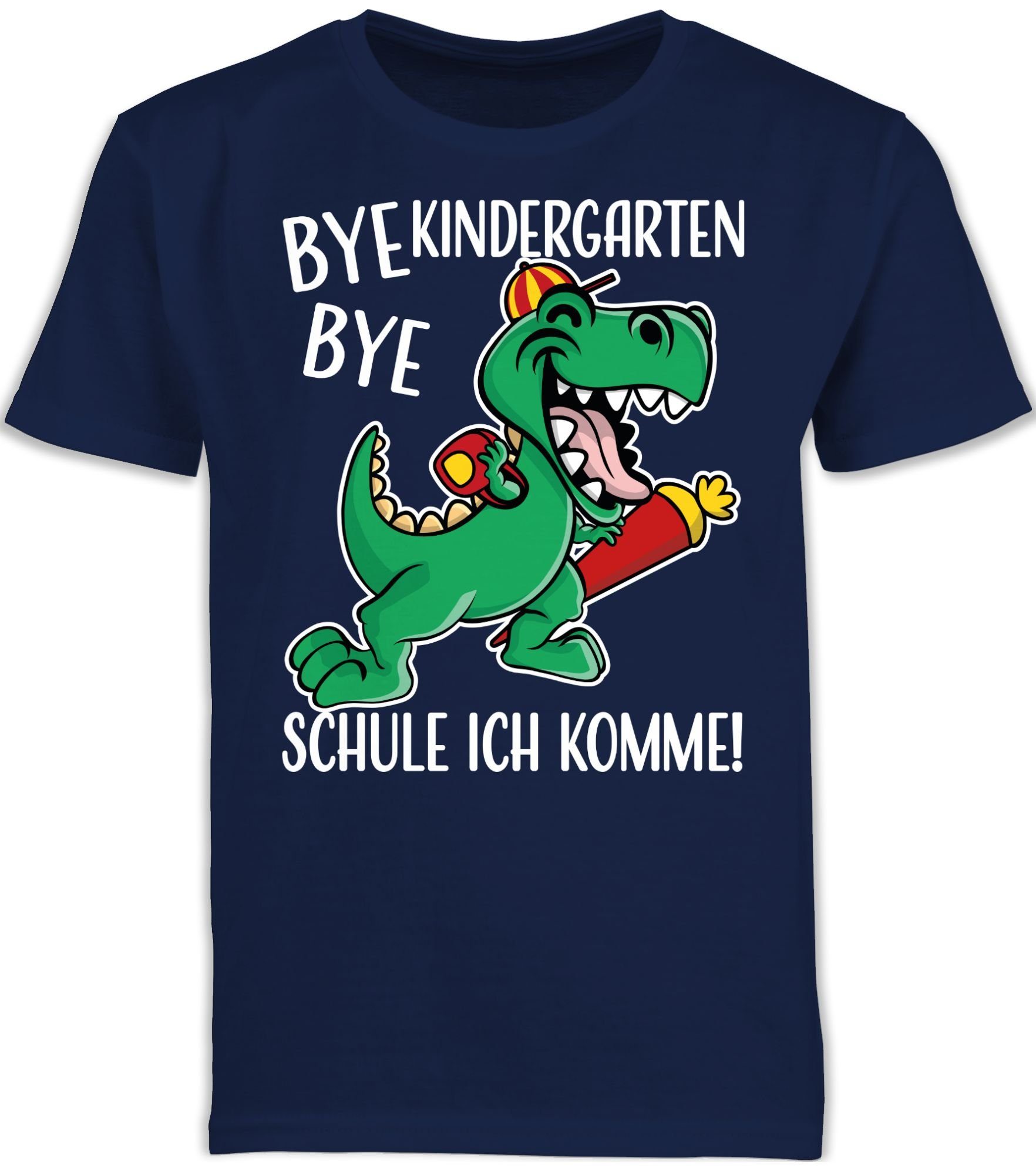 Shirtracer T-Shirt Bye Bye Kindergarten Dinosaurier Einschulung Junge Schulanfang Geschenke 1 Navy Blau