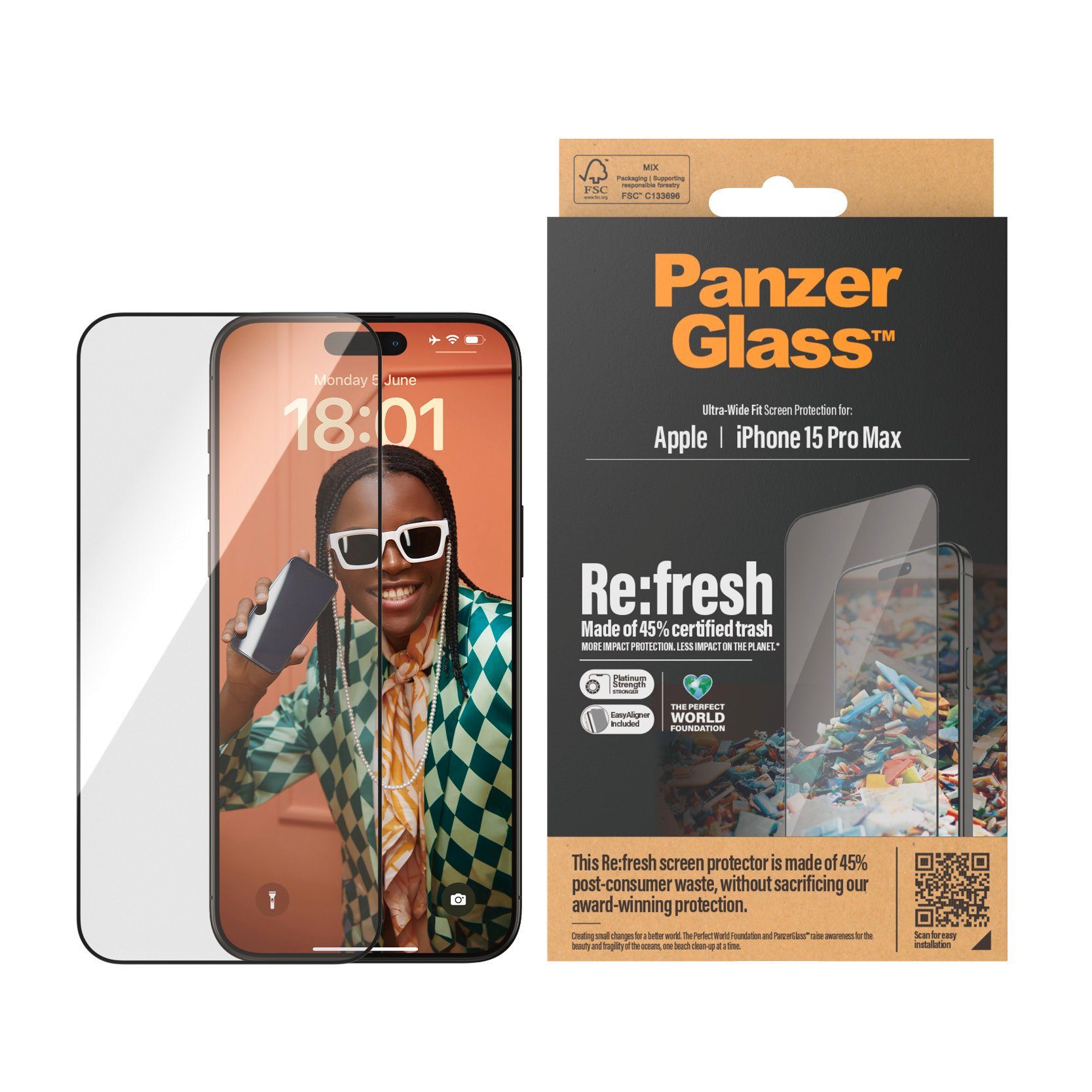 PanzerGlass Displayschutzglas Screen Protector Glass für iPhone 15 Pro Max, Ultra Wide Fit