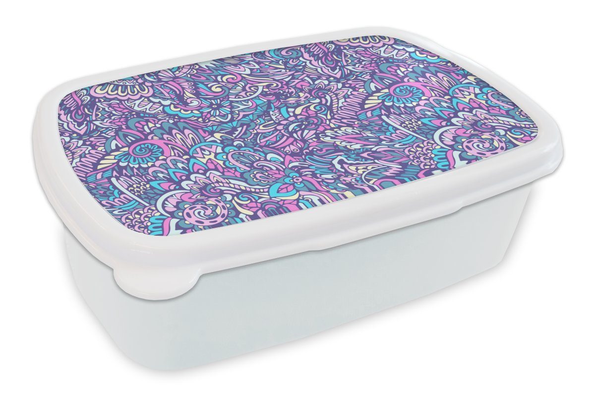 MuchoWow Lunchbox Paisley - Brotbox - - Kunststoff, Jungs und Mädchen weiß - Erwachsene, und (2-tlg), Muster, Rosa Kinder für Blau Vintage für Brotdose