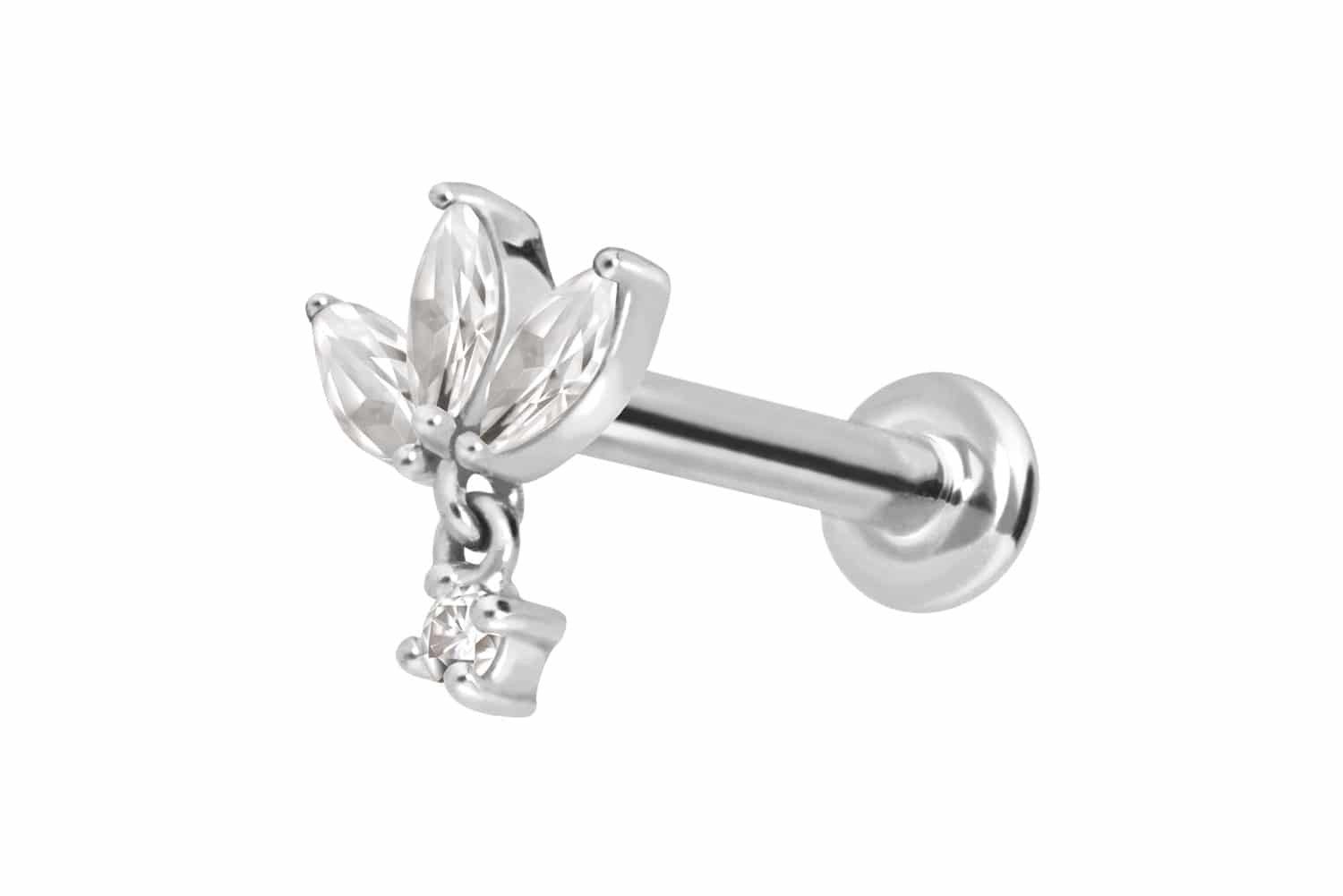 Piercing-Set 14 Karat Gold Labret mit Push Fit MOISSANIT-LOTUSBLÜTE