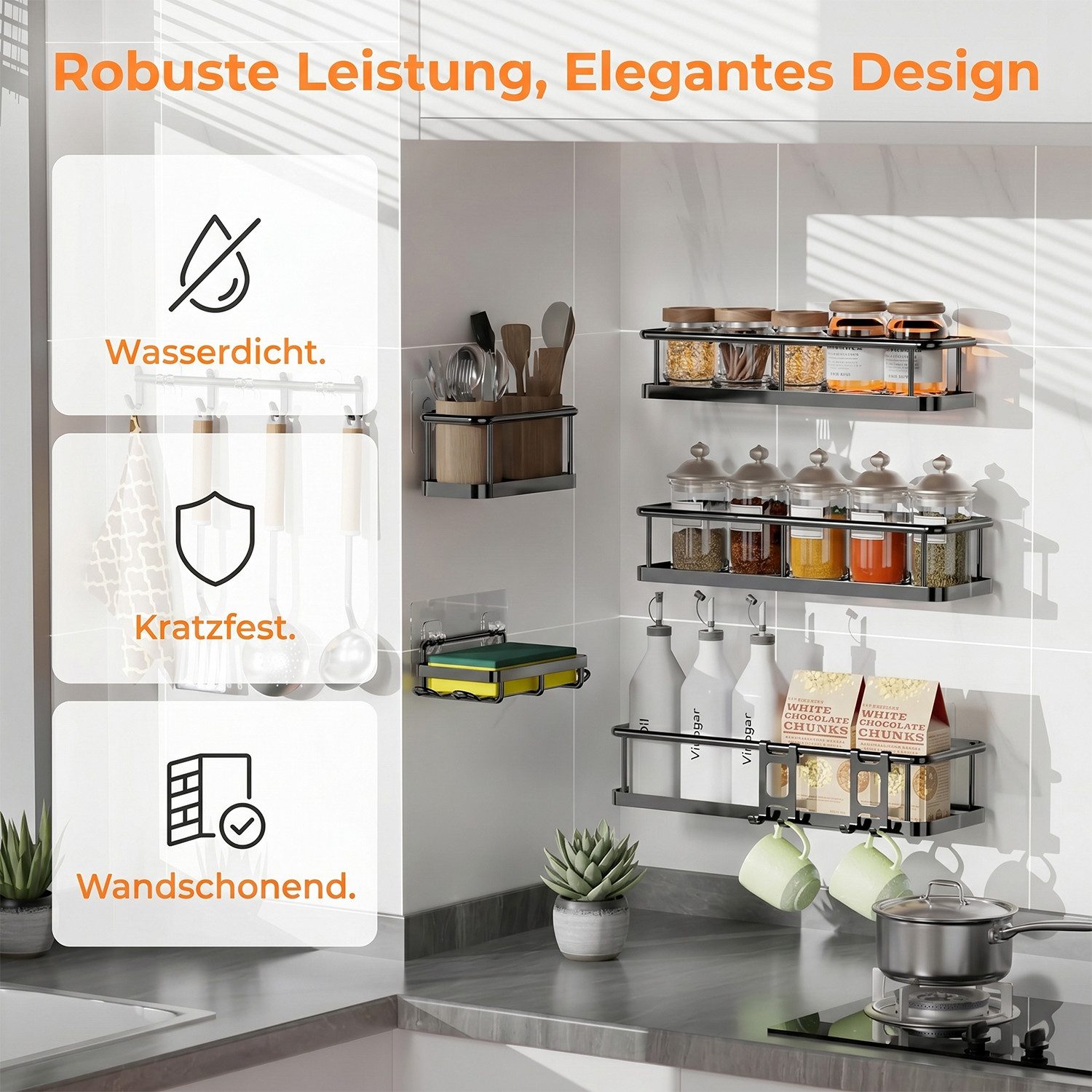 AKKEE Duschablage 6 Stuck, Duschregal Ohne Bohren Badezimmer Organizer, Badezimmerregal Duschkorb für Bäder Küchen