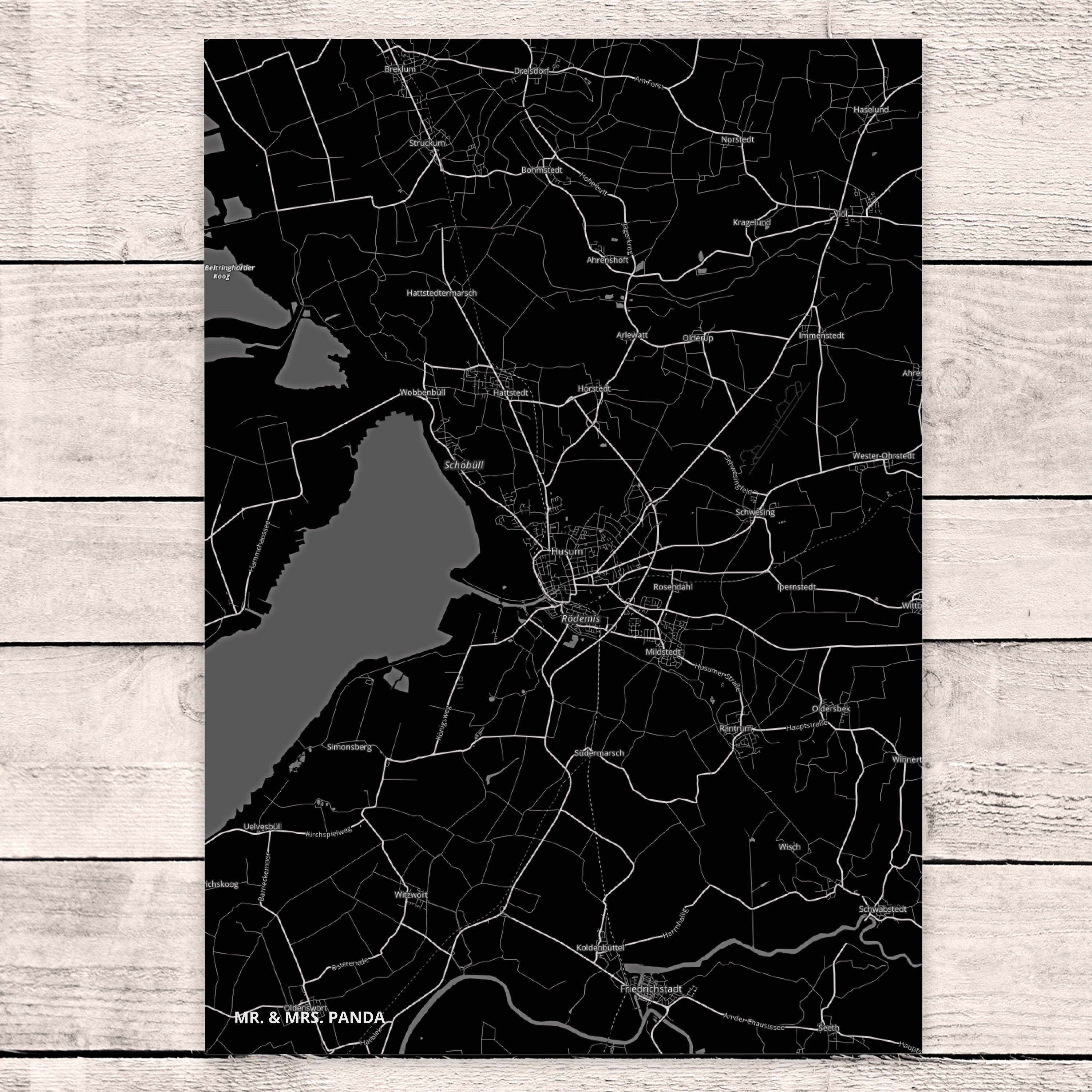 Dorf Landkarte Panda Mrs. Mr. Grußkarte, Stadt Stadtplan Geschenk, Postkarte & - Husum Map Karte
