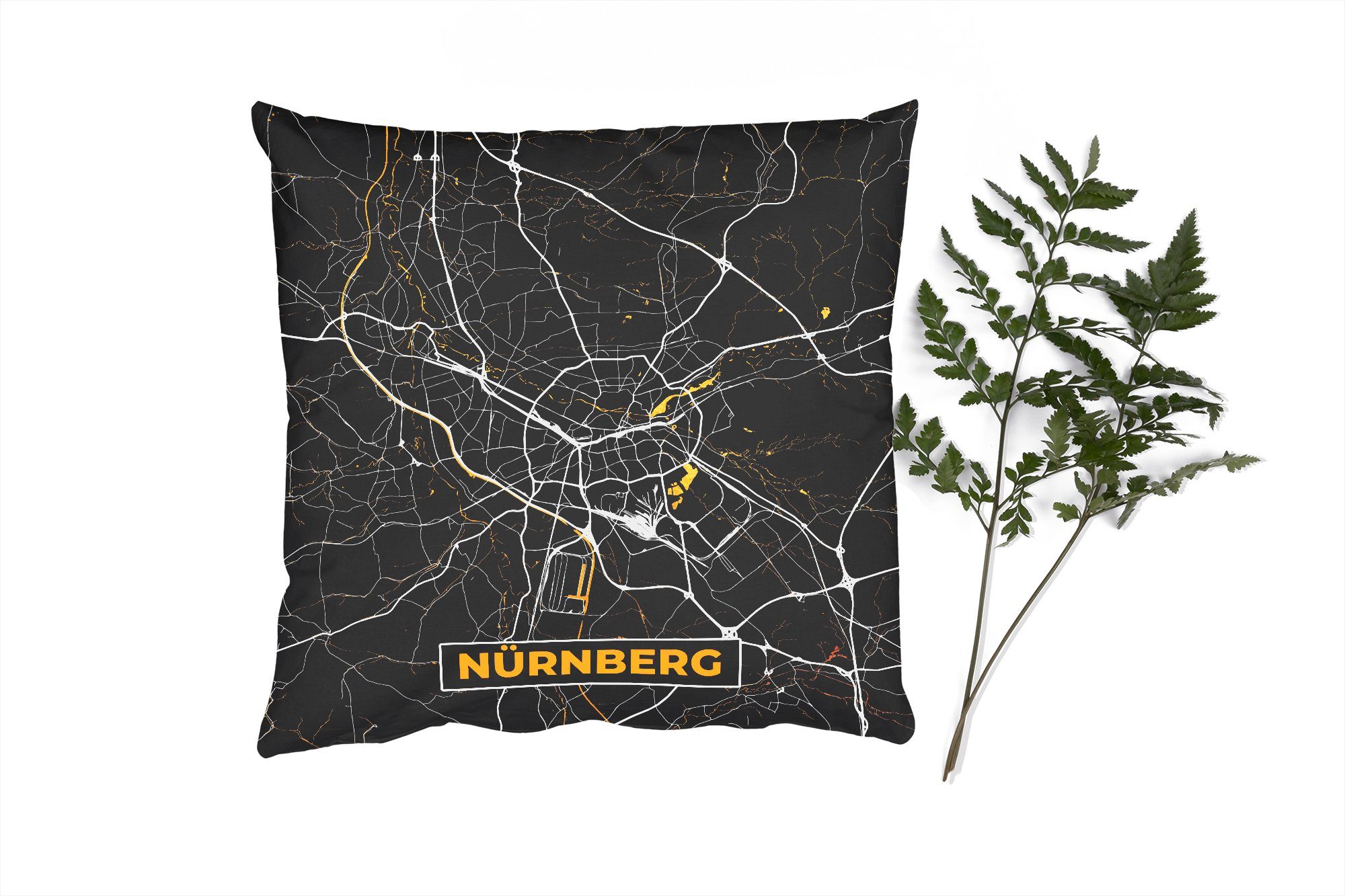 MuchoWow Dekokissen Nürnberg - Stadtplan - Karte - Gold - Deutschland, Zierkissen mit Füllung für Wohzimmer, Schlafzimmer, Deko, Sofakissen | Dekokissen