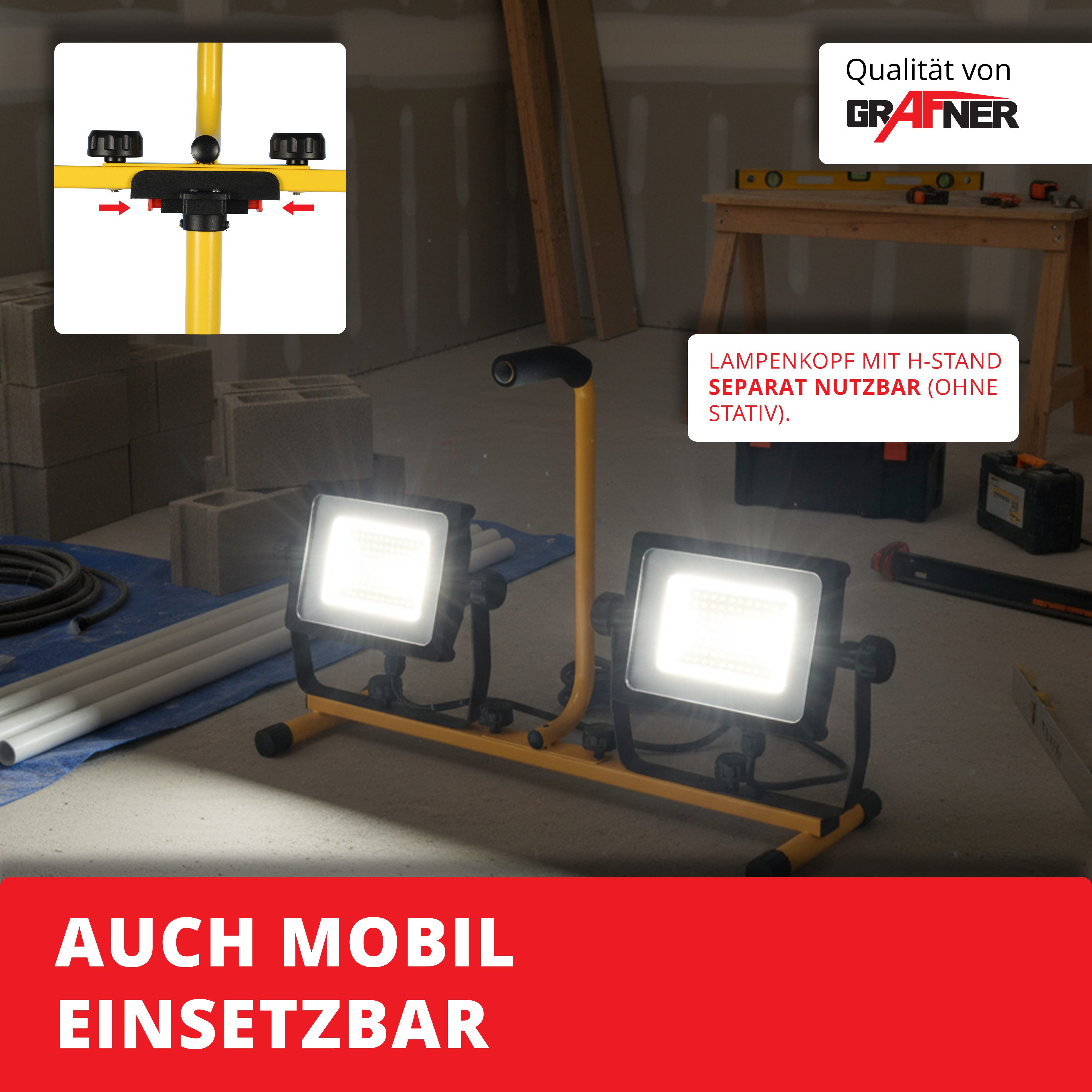 Grafner LED construction spotlight with tripod, 2 x 50W, 9000lm, including remote control, integrated LEDs, construction spotlight, floodlight