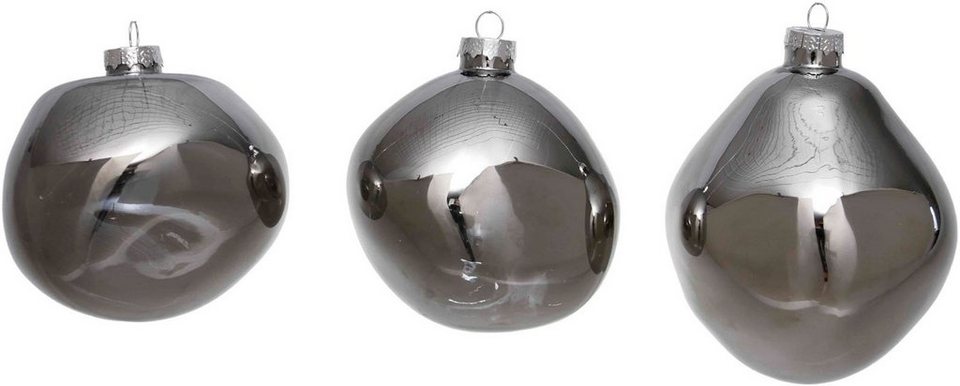 Glas Ø aus cm, Christbaumkugeln organischer Kugeln Weihnachtsbaumkugel Baumkugeln Form, Christbaumschmuck, St), Weihnachtsdeko, (3 Birdelle 10 Leonique organische glänzend, in