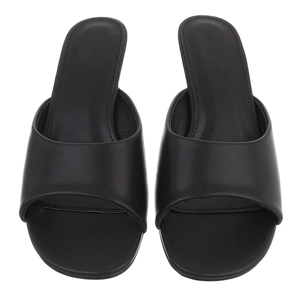 Ital-Design Damen Mules mit Blockabsatz und offener Spitze Pantolette (91849343) Pfennig-/Stilettoabsatz Pantoletten in Schwarz – Bild 4 von 5