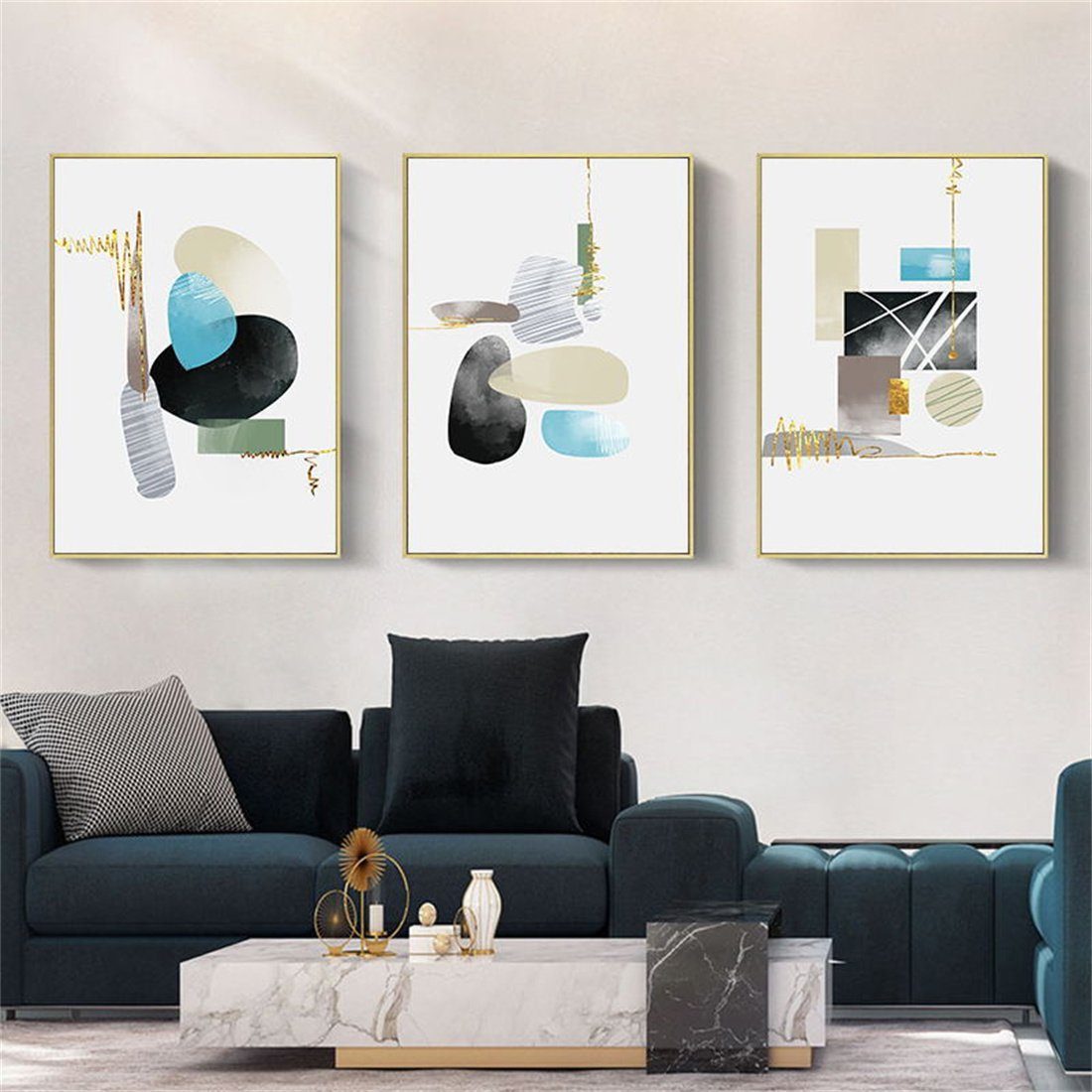 Wandbild HOPPO~ Bildeinsätze,farbenfrohe 3 dekorative Einsätze geometrische ungerahmte