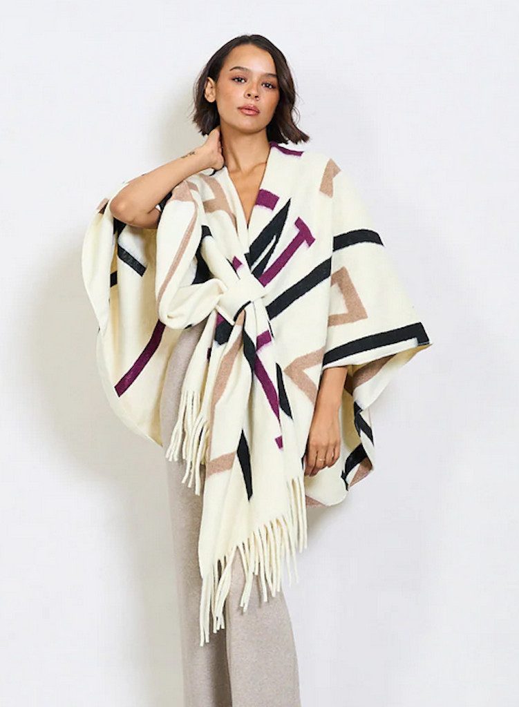 BZNA Poncho BZNA Valerie Strickponcho - Wolltuch mit Fransen - Cape MADE IN ITALY mit Fransen