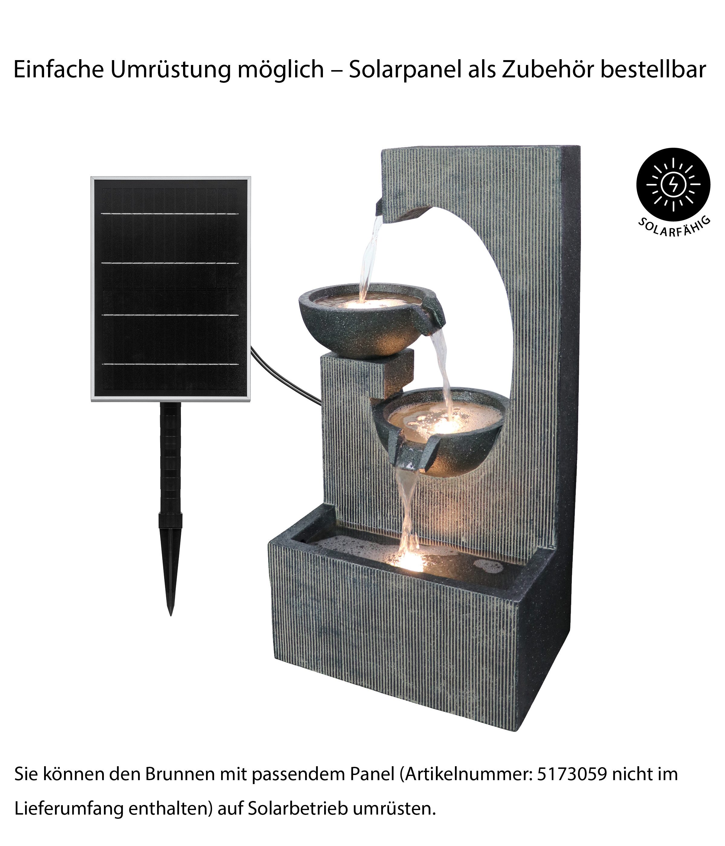 Dehner Gartenbrunnen Lorca, mit warmweißer LED-Beleuchtung, ca. 45 x 81 x 32 cm, Polyresin, 45 cm Breite, moderner Outdoor-Brunnen im Komplettset inkl. Pumpe und Trafo