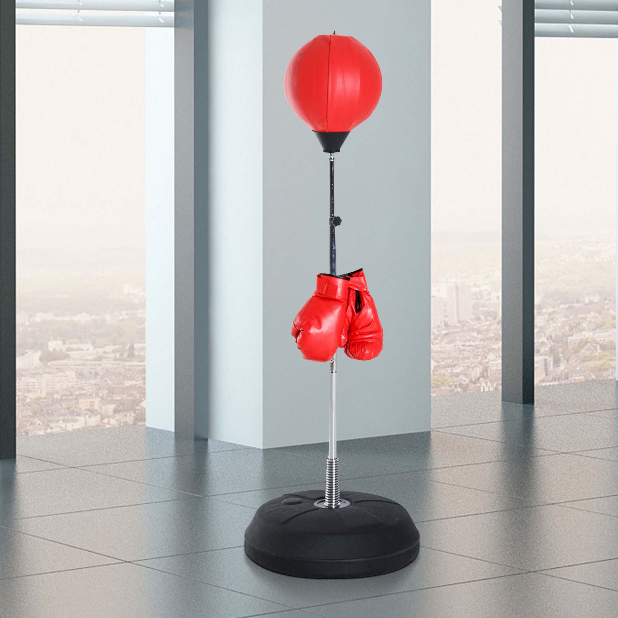HOMCOM Punchingball 126-144cm mit Ständer Boxbirne Boxhandschuhen Pumpe Speedball (Boxständer, 1-tlg., Boxsack), höhenverstellbar, Rot