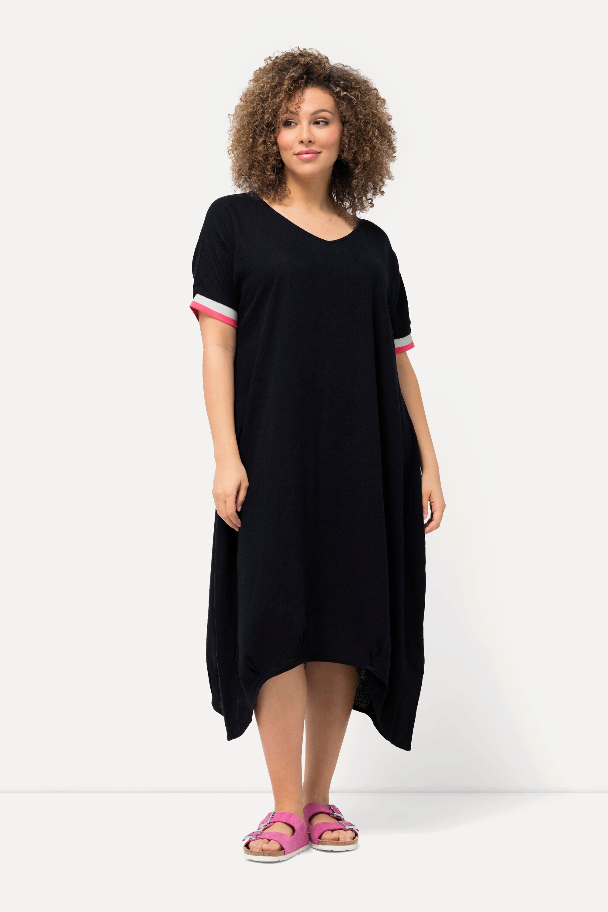 Ulla Popken Sommerkleid Midikleid Leinenmix V-Ausschnitt