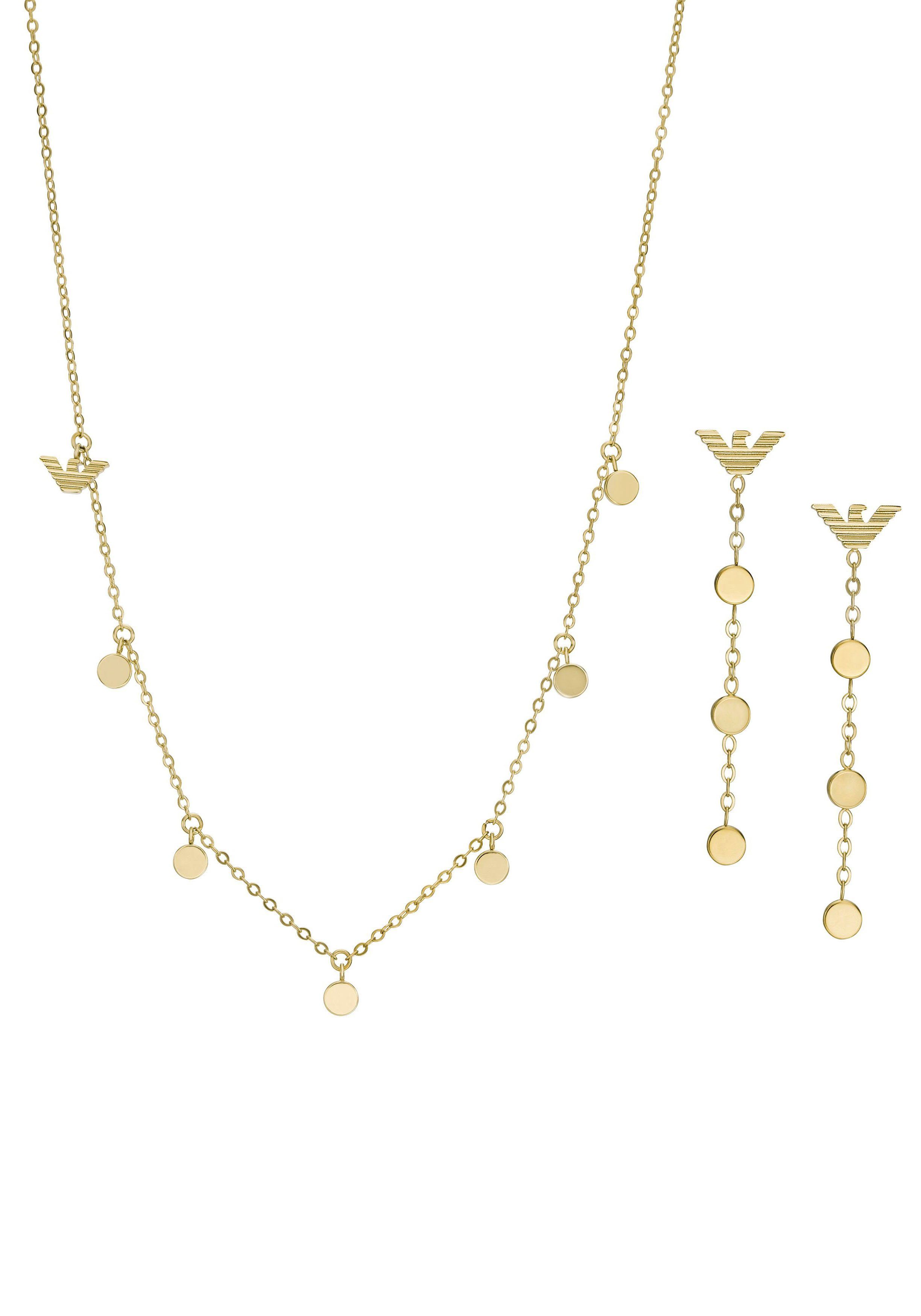 Emporio Armani Ohrring und Ketten Set Mulitpack Schmuck Geschenk Edelstahl KREIS RUND LOGO (Set, 3-tlg)