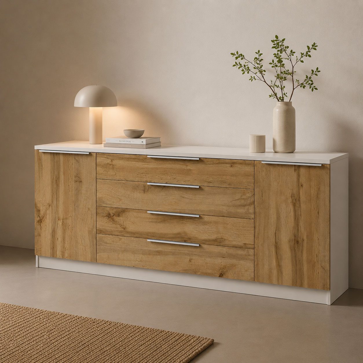 borchardt Möbel Kommode Oliva, Kommode mit Metallgriffen, Breite 200 cm, mit 4 Schubkästen
