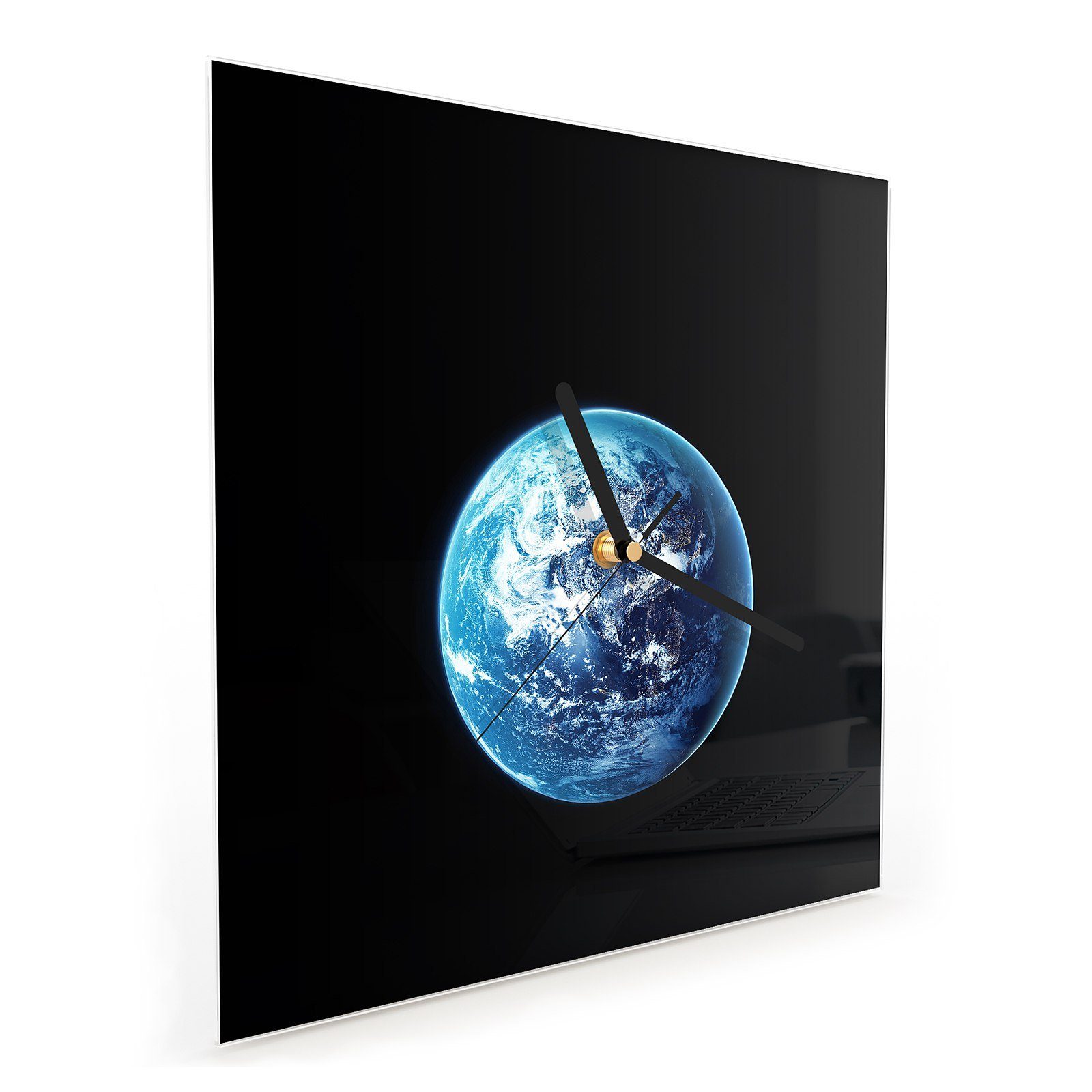 Primedeco Wanduhr Wandkunst Planet Glasuhr x Wanduhr 30 mit Erde Größe cm Motiv 30