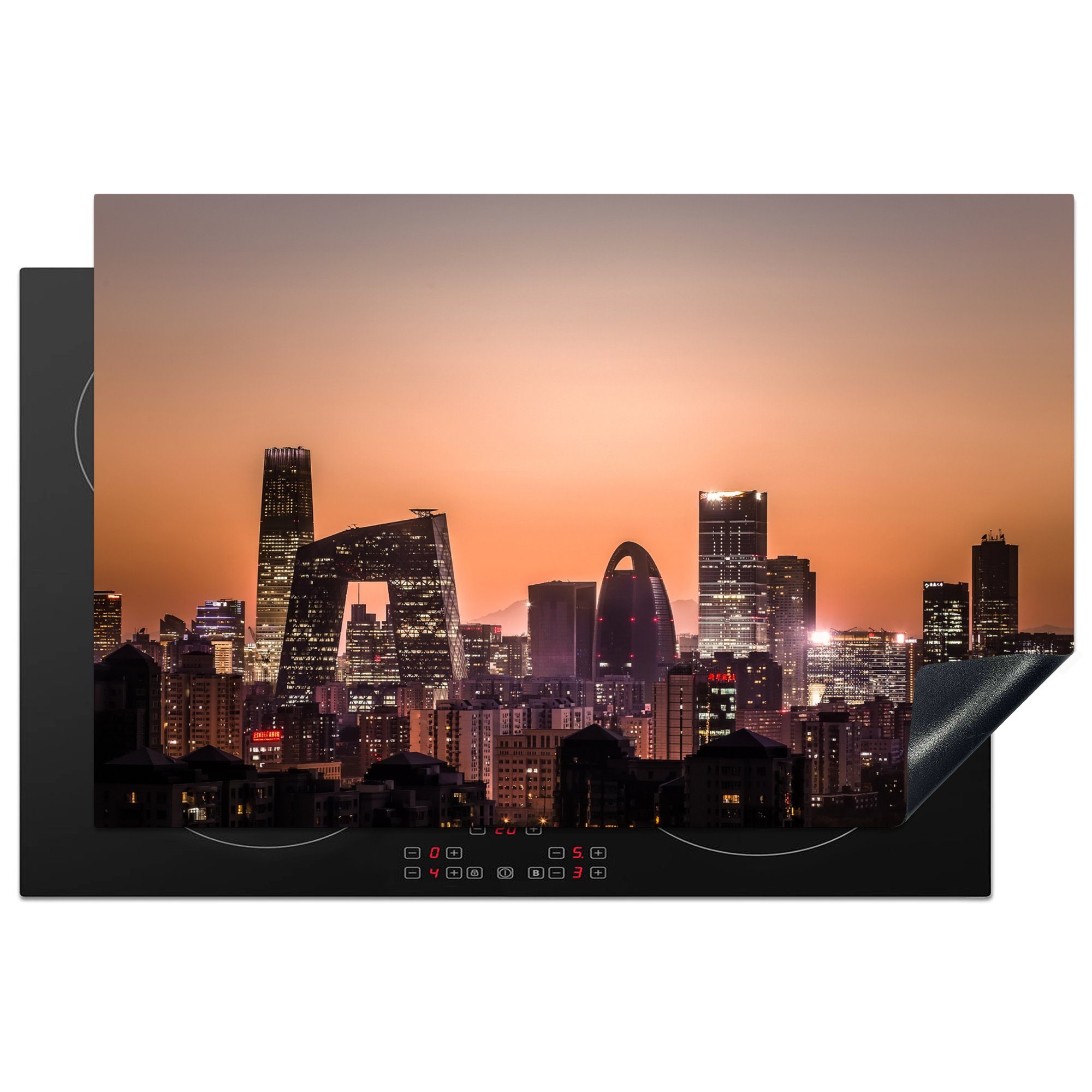MuchoWow Herdblende-/Abdeckplatte Skyline von Peking mit Sonnenuntergang, Vinyl, (1 tlg), 81x52 cm, Induktionskochfeld Schutz für die küche, Ceranfeldabdeckung