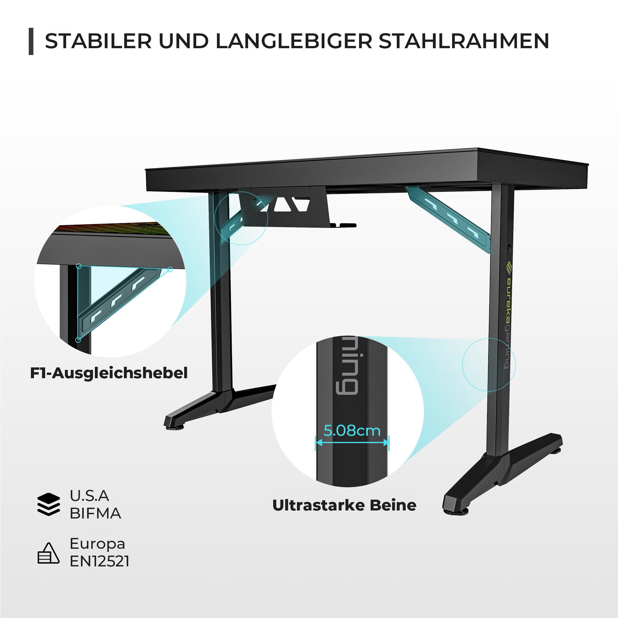 EE EUREKA ERGONOMIC Gamingtisch Höhenverstellbarer Glas günstig online kaufen