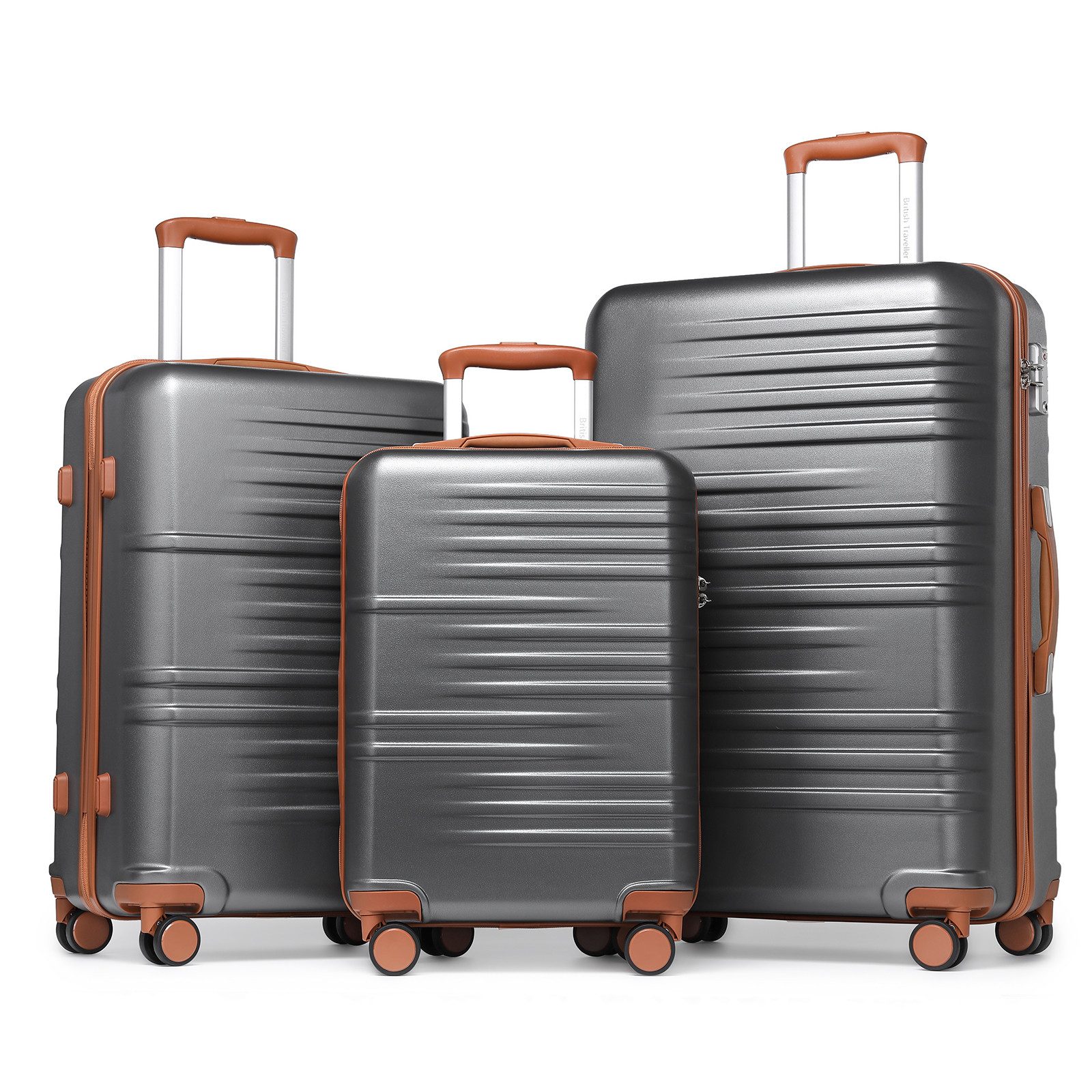 British Traveller Hartschalen-Trolley Reisekoffer Hartschalenkoffer mit 8 Spinnerrädern, TSA-Schloss, ABS+PC