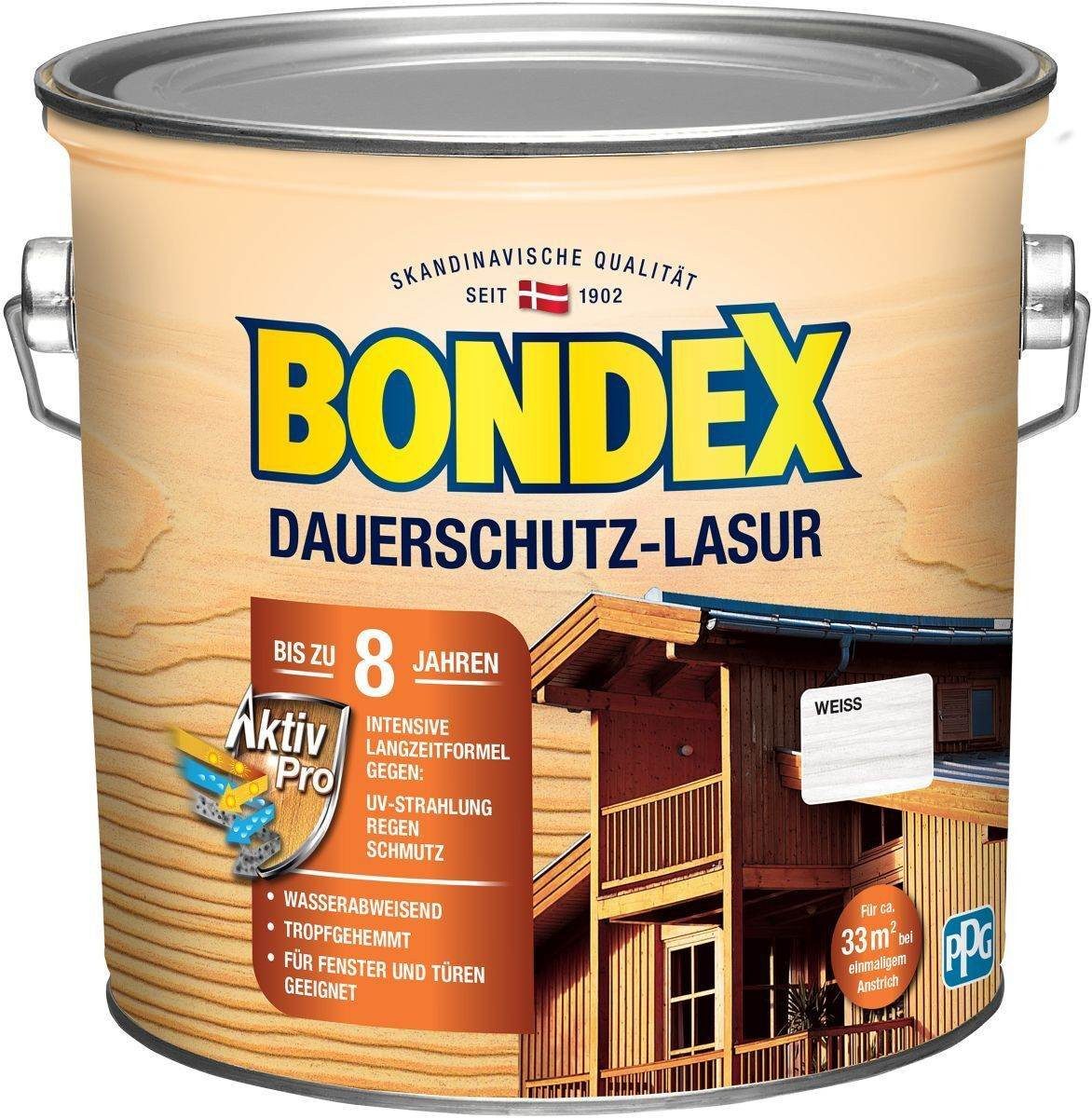 Bondex Holzschutzlasur BONDEX Dauerschutz-Lasur Außen, Holzfarbe, wetterschutz, 2,5 l, Weiss