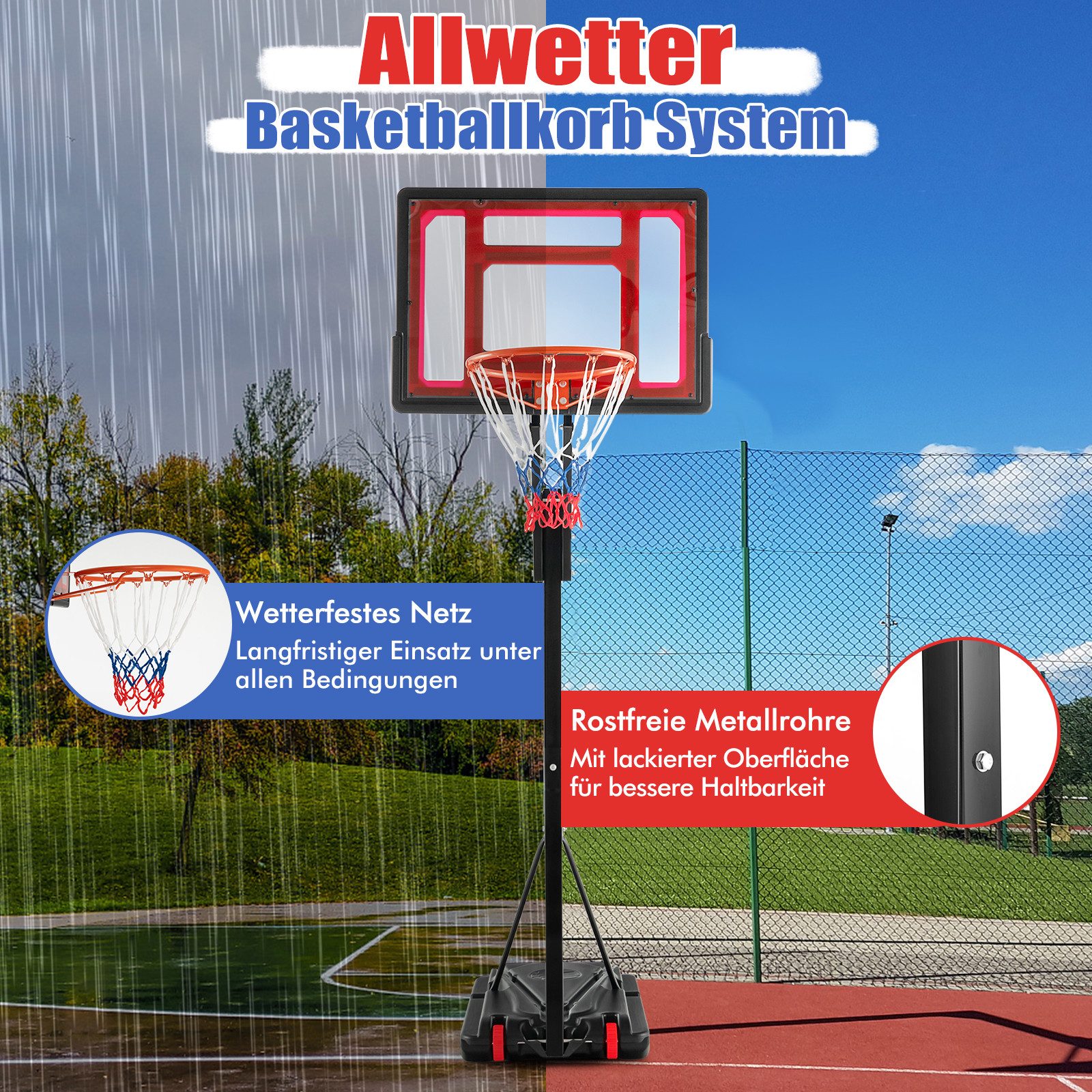 COSTWAY Basketballständer Basketballkorb, 228-265cm höhenverstellbar, Rädern