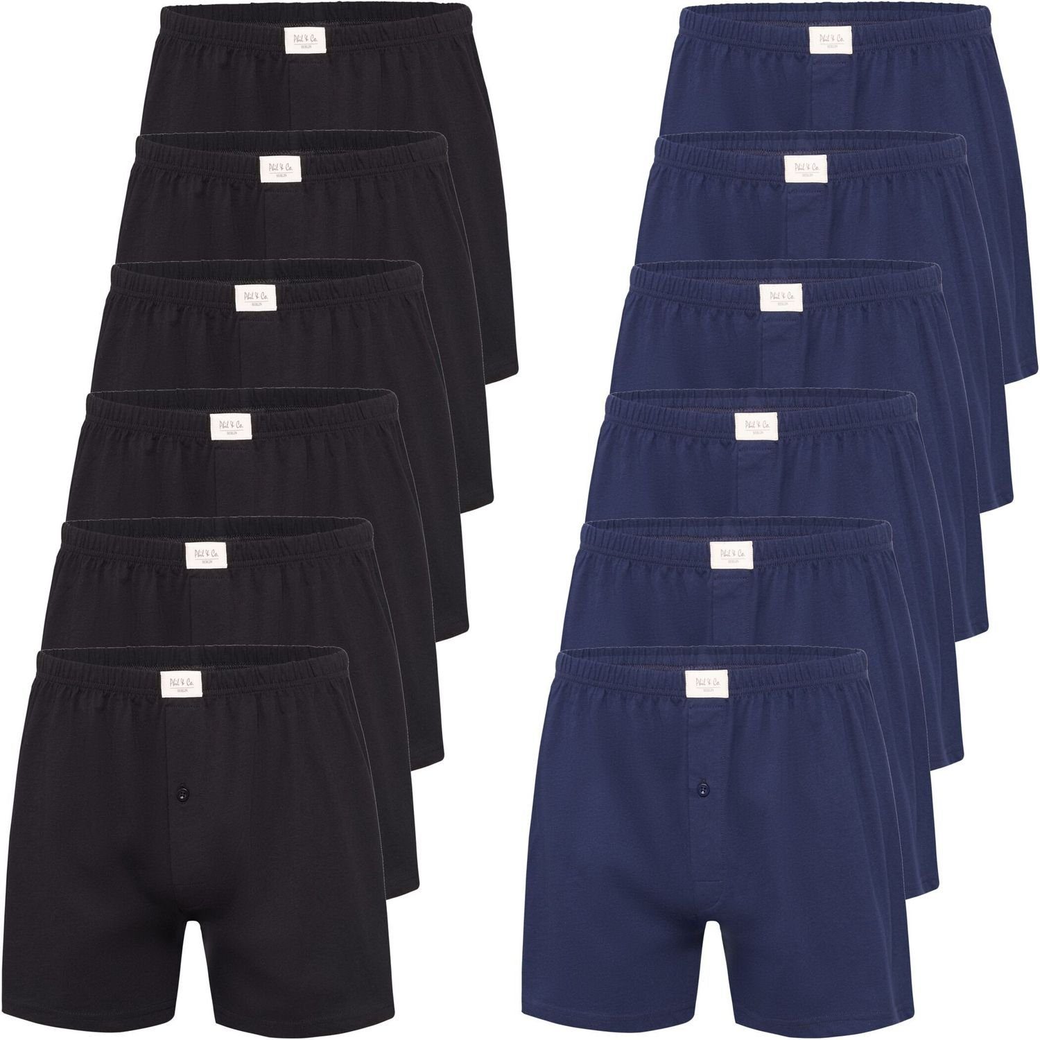 Boxershorts blau Phil oder Herren & 6 Co Unterhosen (6-St) Stück Größen - Shorts Jersey M große 5XL Pant Phil Co. schwarz & Boxershorts
