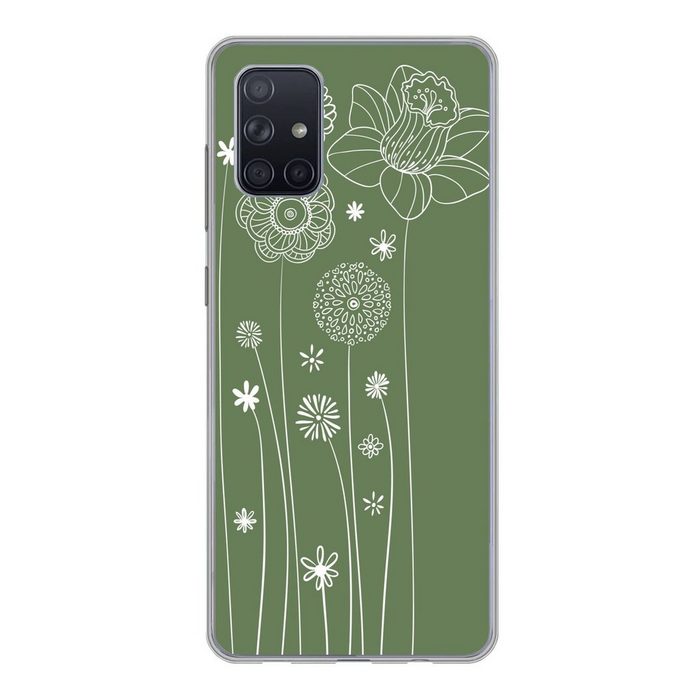 MuchoWow Handyhülle Illustration eines Blumenmusters in Grün Handyhülle Samsung Galaxy A51 5G Smartphone-Bumper Print Handy
