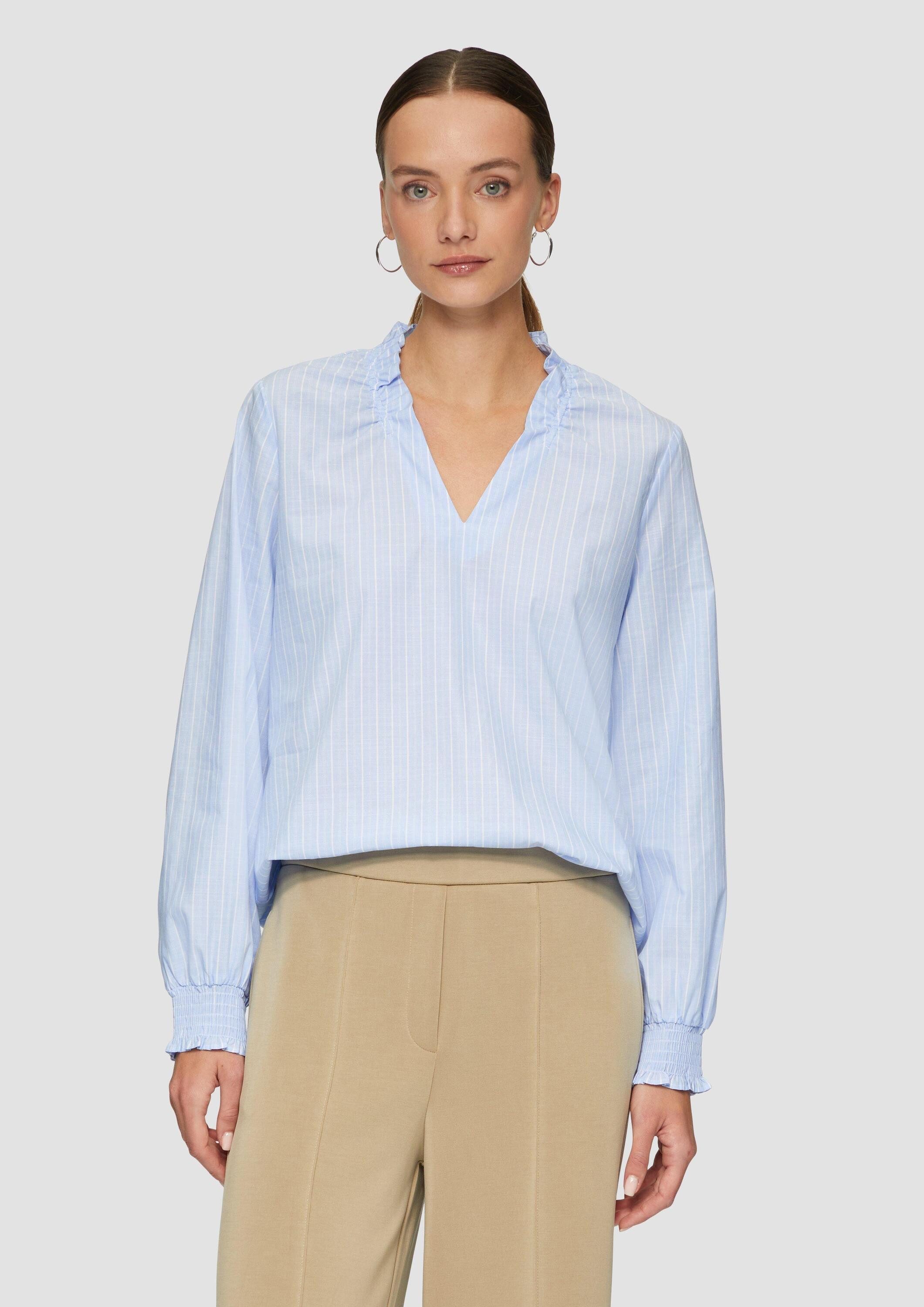 s.Oliver Langarmbluse Bluse Gestreifte Baumwollbluse mit Smok-Details günstig online kaufen