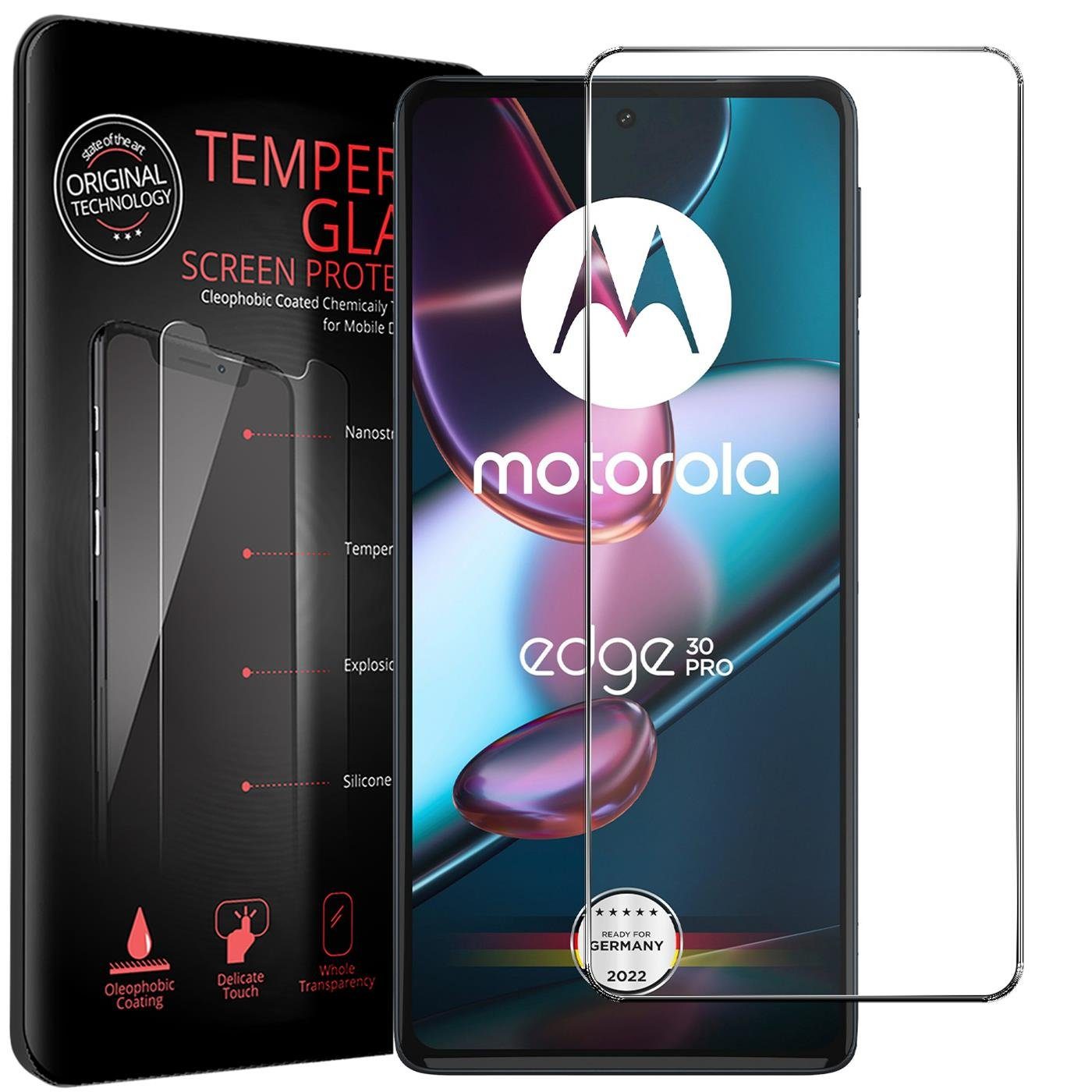 CoolGadget Handyhülle Schwarz als 2in1 Schutz Cover Set für das Motorola Edge 30 Pro 6,7 Zoll, 2x Glas Display Schutz Folie + 1x TPU Case Hülle für Edge 30 Pro
