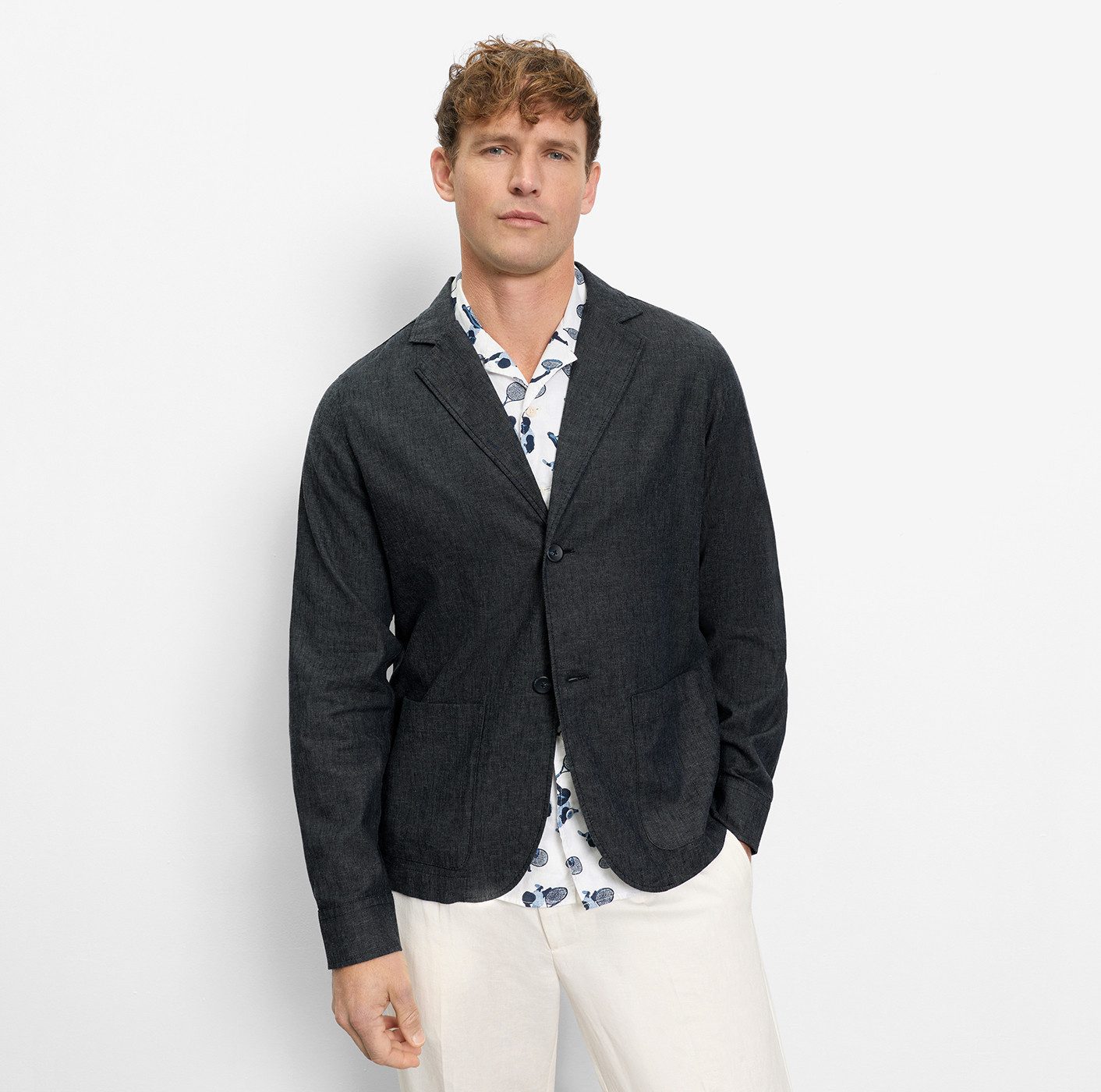 OLYMP Hemdjacke meliert und mit Leinen