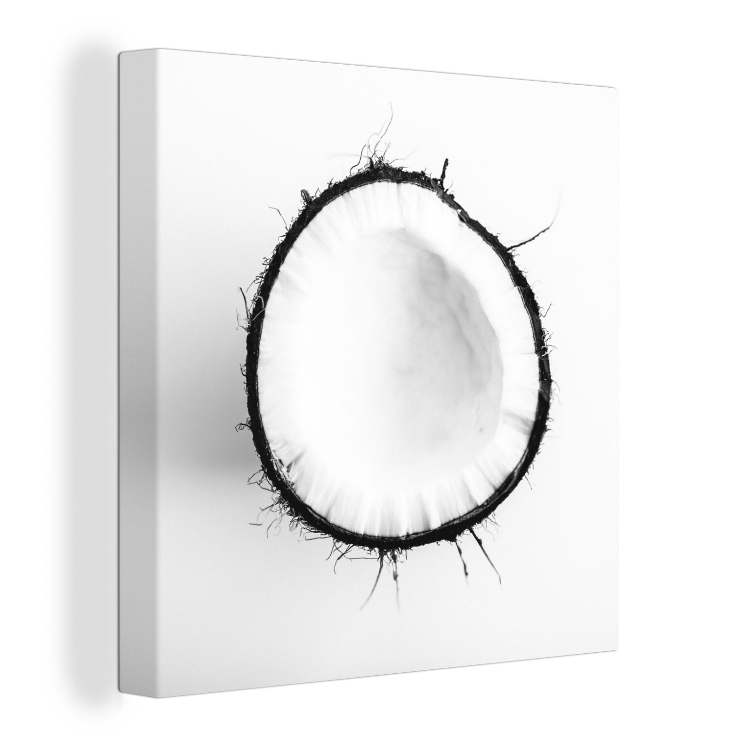 OneMillionCanvasses® Leinwandbild Draufsicht auf eine köstliche halbe Kokosnuss, (1 St), Leinwand Bilder für Wohnzimmer Schlafzimmer