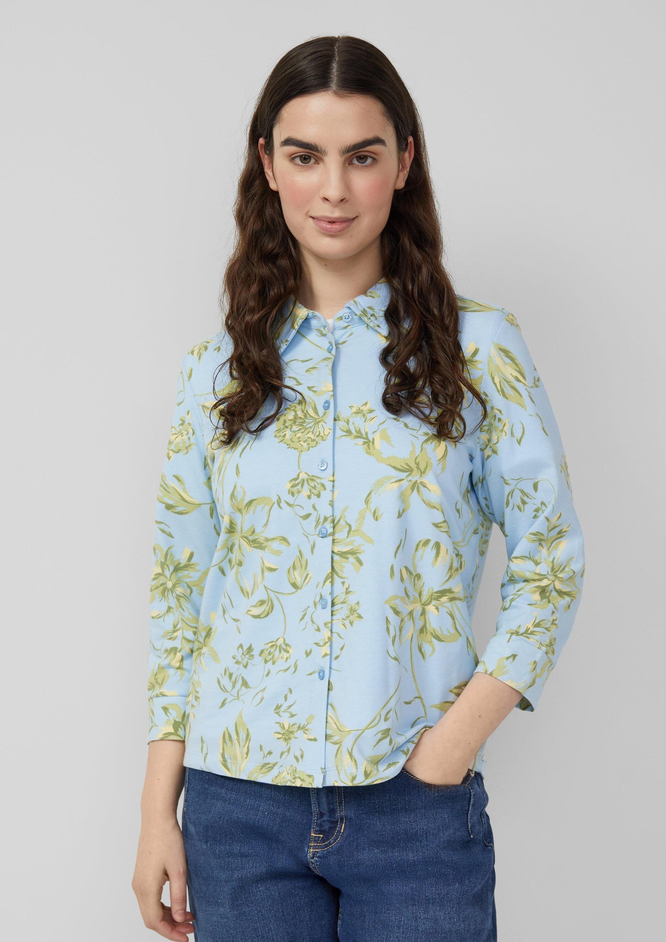 s.Oliver Kurzarmbluse T-Shirt Elastische Jersey-Bluse mit 3/4-Ärmeln