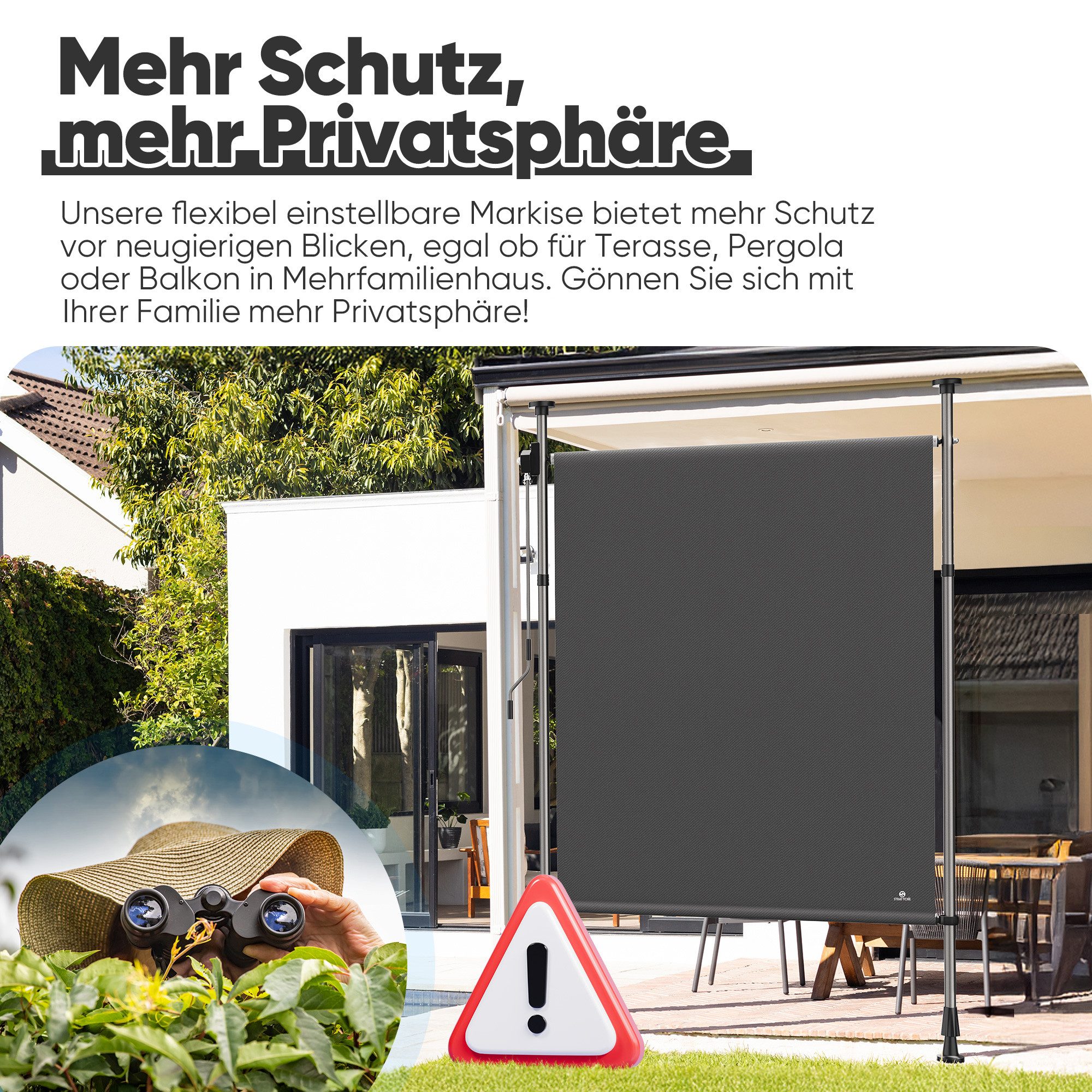Strattore Balkonsichtschutz Klemmmarkise Senkrechtmarkise höhenverstellbar 100x310 cm - Anthrazit
