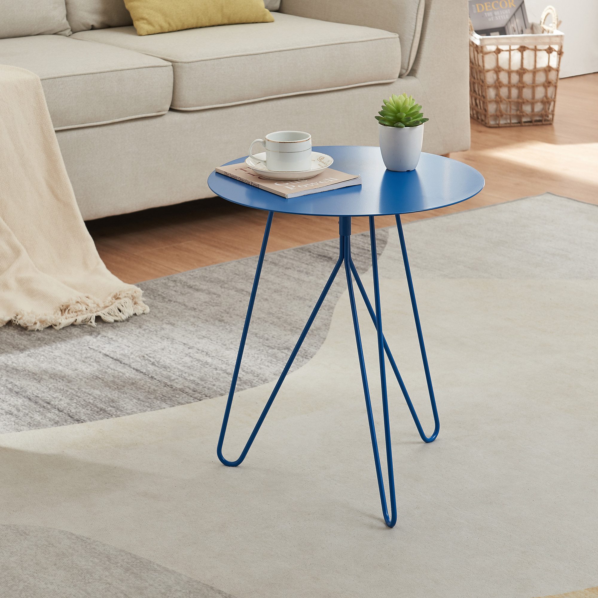en.casa Beistelltisch, »Nopimi« Metall rund 45 x Ø43 cm Blau, matt