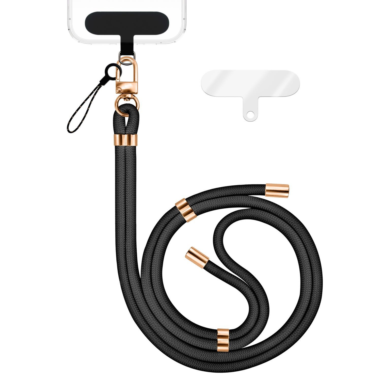 Nalia Handykette Universal Smartphone, Nylon Handyband / Karabiner Gold & 2 Pads / 35-75cm Tragelänge