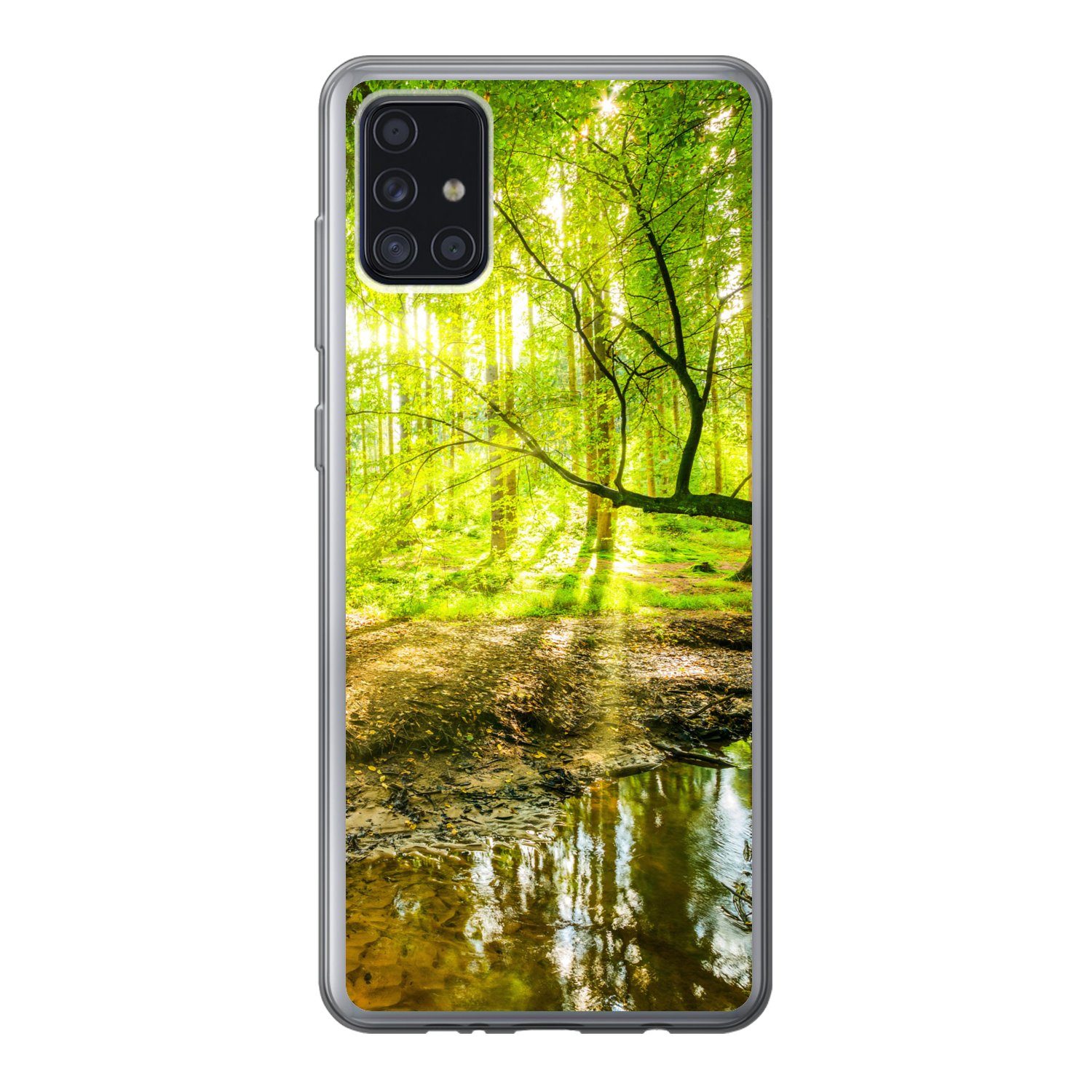 MuchoWow Handyhülle für Samsung Galaxy A52 5G Wald - Landschaft - Wasser - Bäume - Sonne -, Smartphone-Bumper, Print, Handy Schutzhülle Dünn