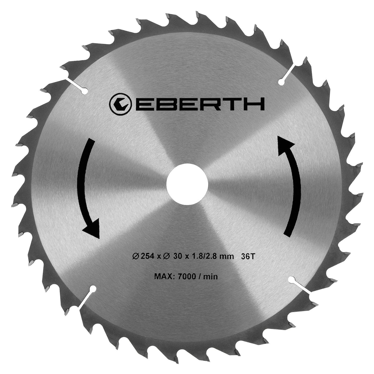 EBERTH Kreissägeblatt aus Stahl mit Hartmetall-Zähnen 254mm Durchmesser, 30mm Bohrung, 1.8mm Blättstärke, 2.8mm Schnittbreite, 36 Zähne, RPM Max. 7000