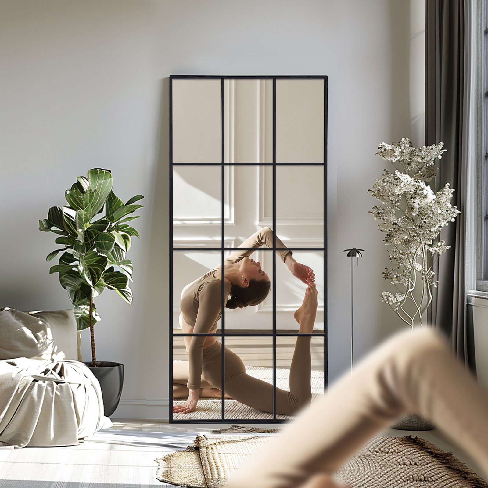 LUNAMIRROR Wandspiegel HD-Spiegel mit schwarzen Metallrahmen und Splitterschutz (1-St), Stand- & Wandmontage, 165x60 cm
