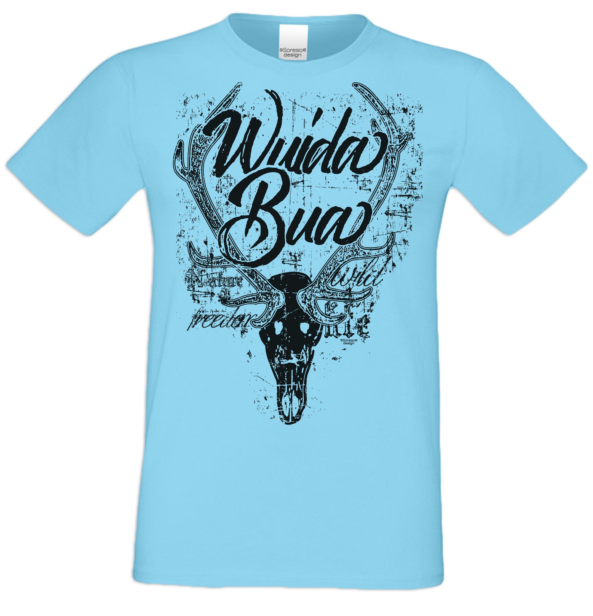 Soreso® T-Shirt Herren T-Shirt hellblau T-Shirt) Trachtenshirt Trachten Männer Wuida Bua (Ein