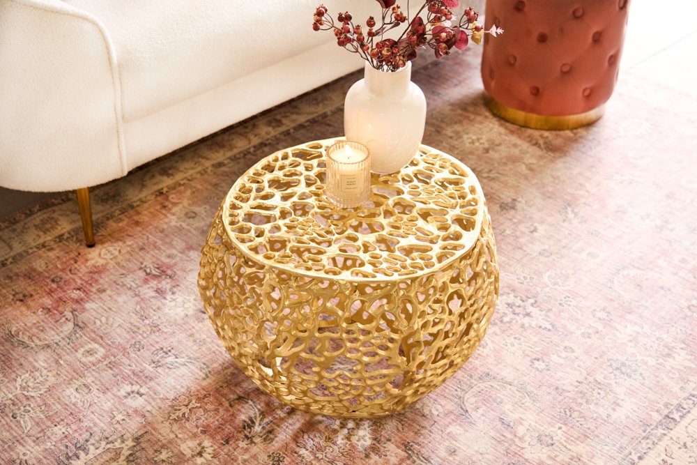 LebensWohnArt Couchtisch Extravaganter Couchtisch RIXOS ca.53cm gold Metall Handarbeit