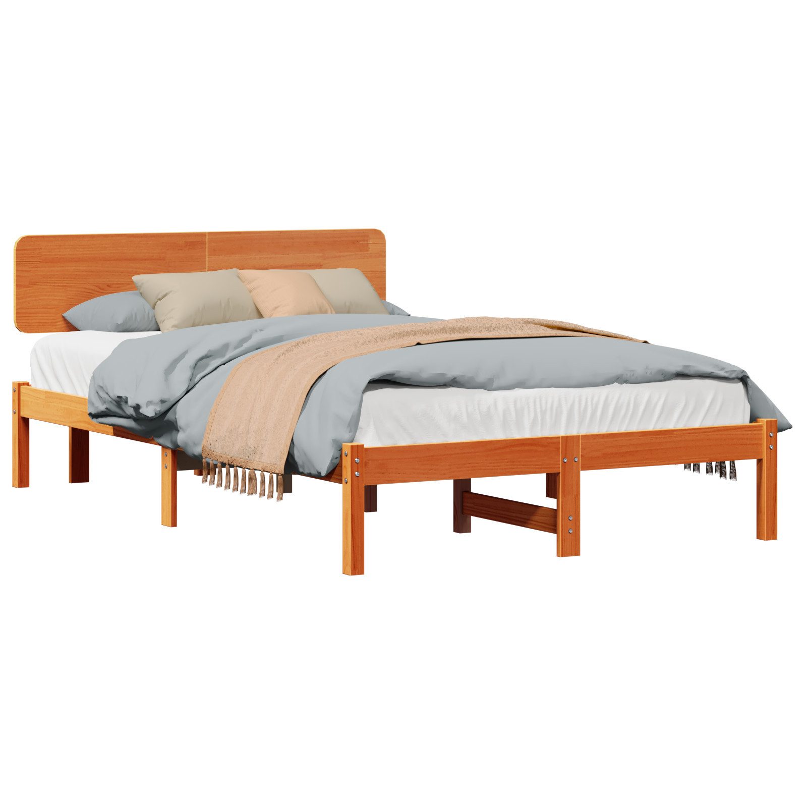 vidaXL Bett Bettgestell mit Kopfteil Gewachst günstig online kaufen