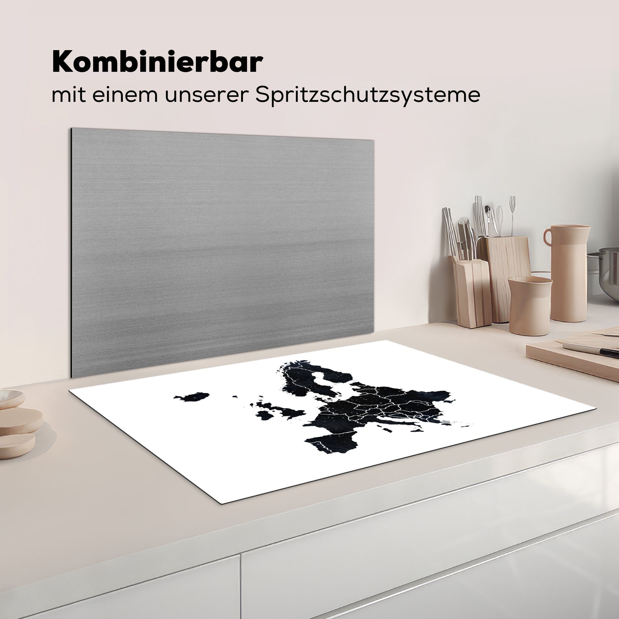 cm, Ceranfeldabdeckung von Europa - 81x52 Schutz die (1 Herdblende-/Abdeckplatte Karte für MuchoWow Aquarellfarbe - Schwarz, küche, Induktionskochfeld tlg), Vinyl,