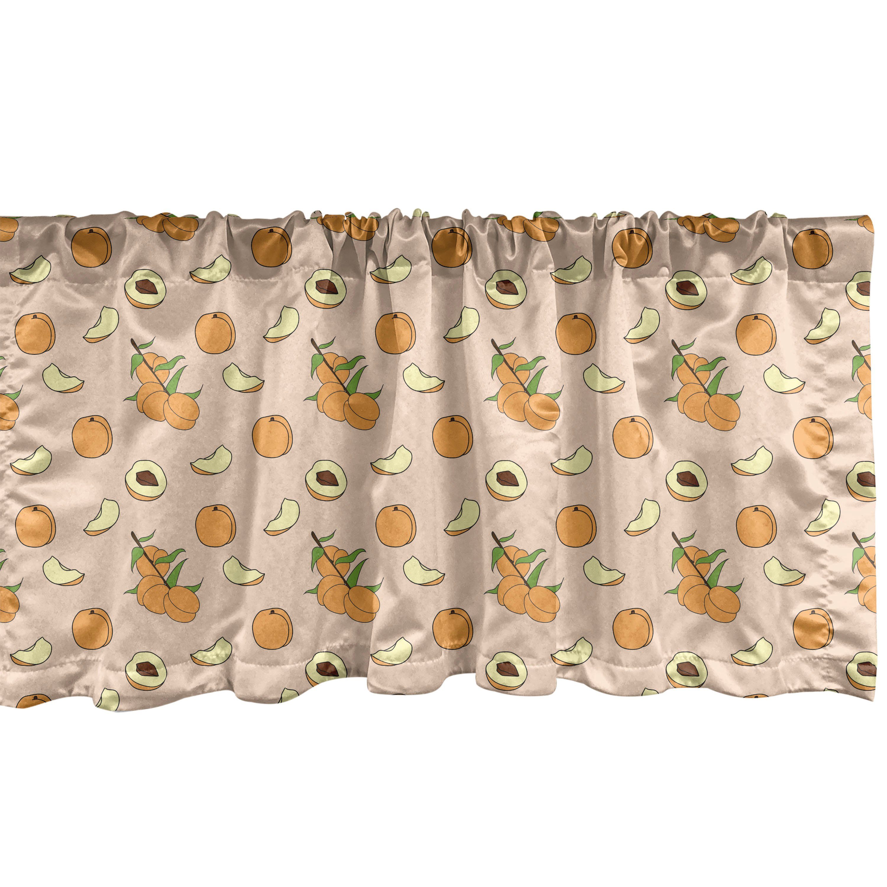 Abakuhaus, Volant Dekor Cartoon-Stil für Küche im Früchte Schlafzimmer Pfirsiche Scheibengardine Microfaser, Vorhang mit Stangentasche,