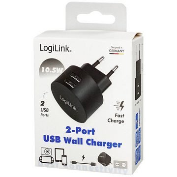 LogiLink USB Steckdosenadapter, 2x USB-Port für Fast USB-Ladegerät