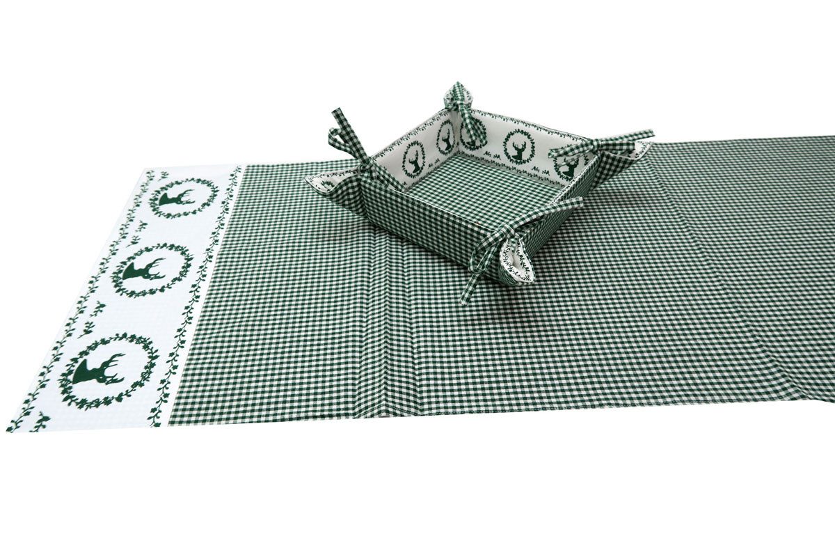 Steinnacher Bärbel Tischläufer Tischläufer grün kariert mit Brotkorb Gerry Green