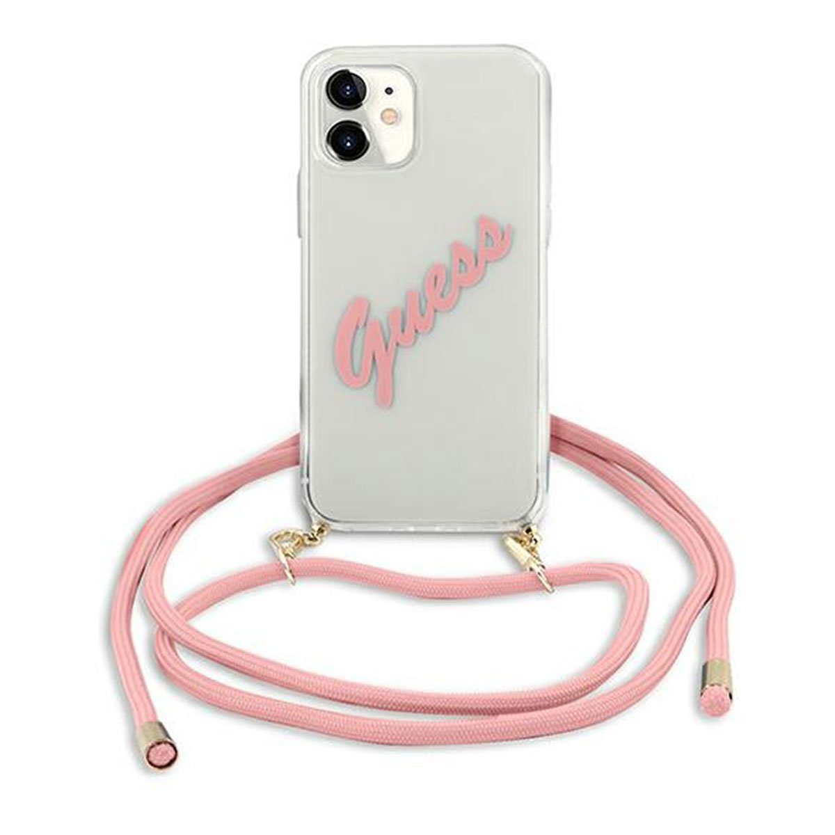 Guess Handyhülle Guess Vintage Script Apple iPhone 12 Mini Pink Kette Crossbody Hard Case Cover Schutzhülle Etui